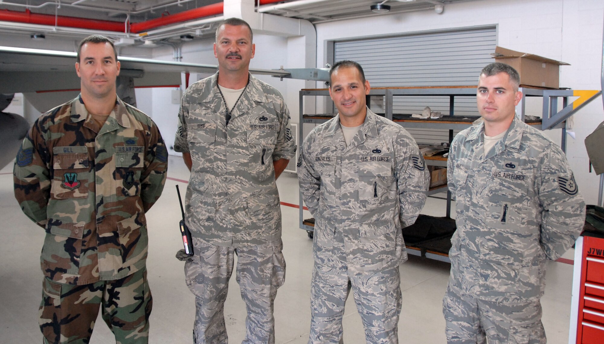 Members of the 180th who have volunteered at Balad Theater Hospital, Iraq, are from left to right, Tech. Sgt. Jeffrey Gill, Weapons Journeyman, Master Sgt. David Frost, Weapons Expediter, Tech. Sgt. Tom Gonzales, Weapons Journeyman, and Tech. Sgt. Joe Ray, Weapons Journeyman.