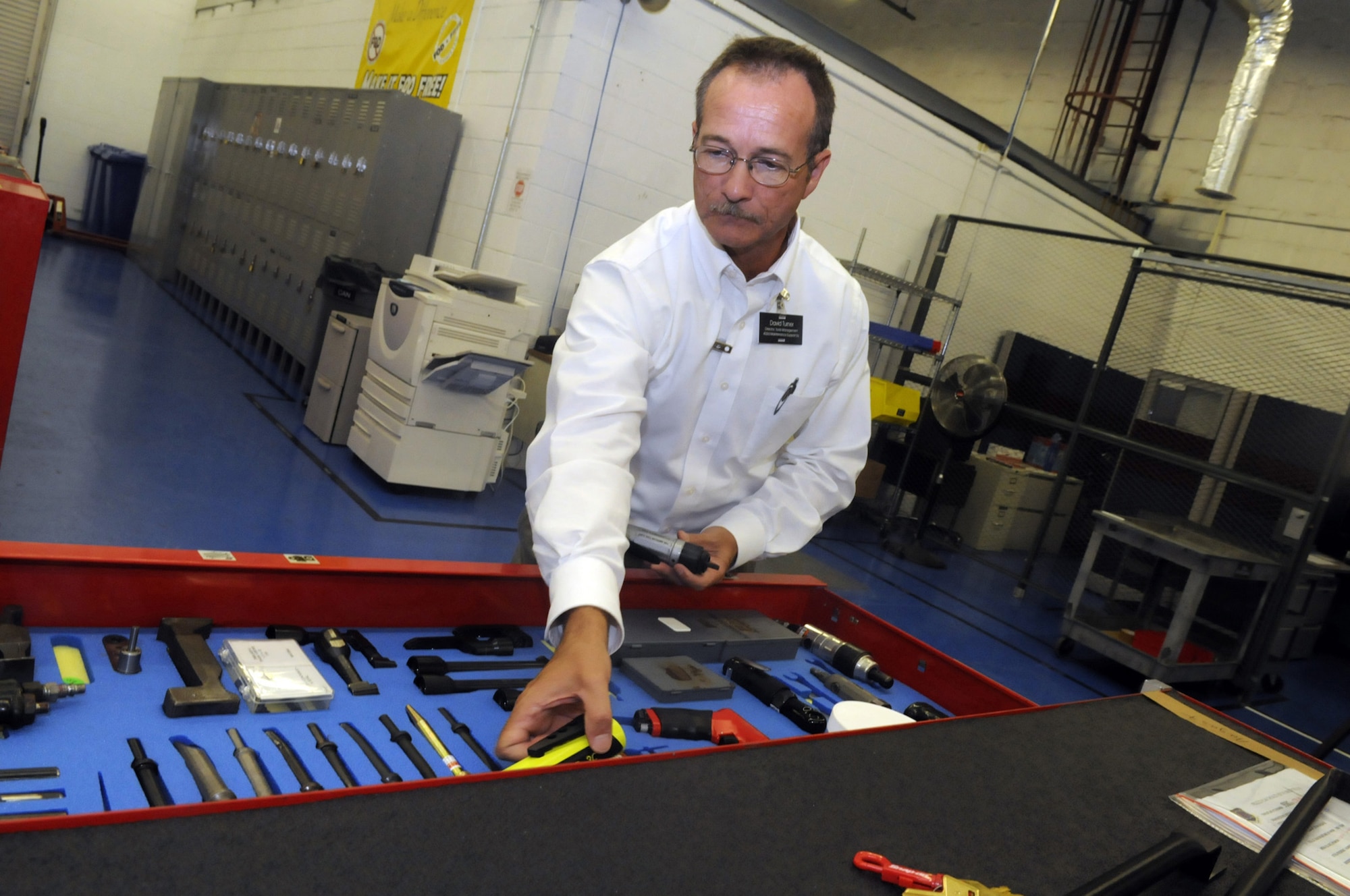David Turner implemented Air Force Smart Operations for the 21st Century lean initiatives within the master tool crib.  U. S. Air Force photo by Sue Sapp