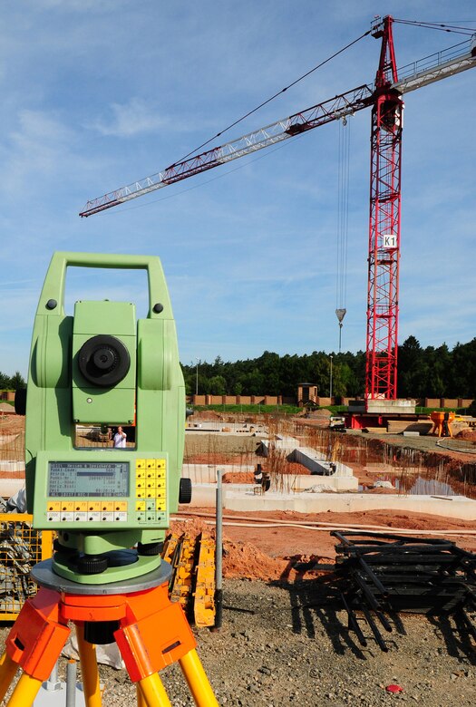 Kaiuwe Natale with VT Data Company takes survey measurements on the construction site of the future Joint Mobility Processing Center on Ramstein AB, Germany, 29 July 2009. (U.S. Air Force photo by Staff Sgt. Jocelyn Rich)