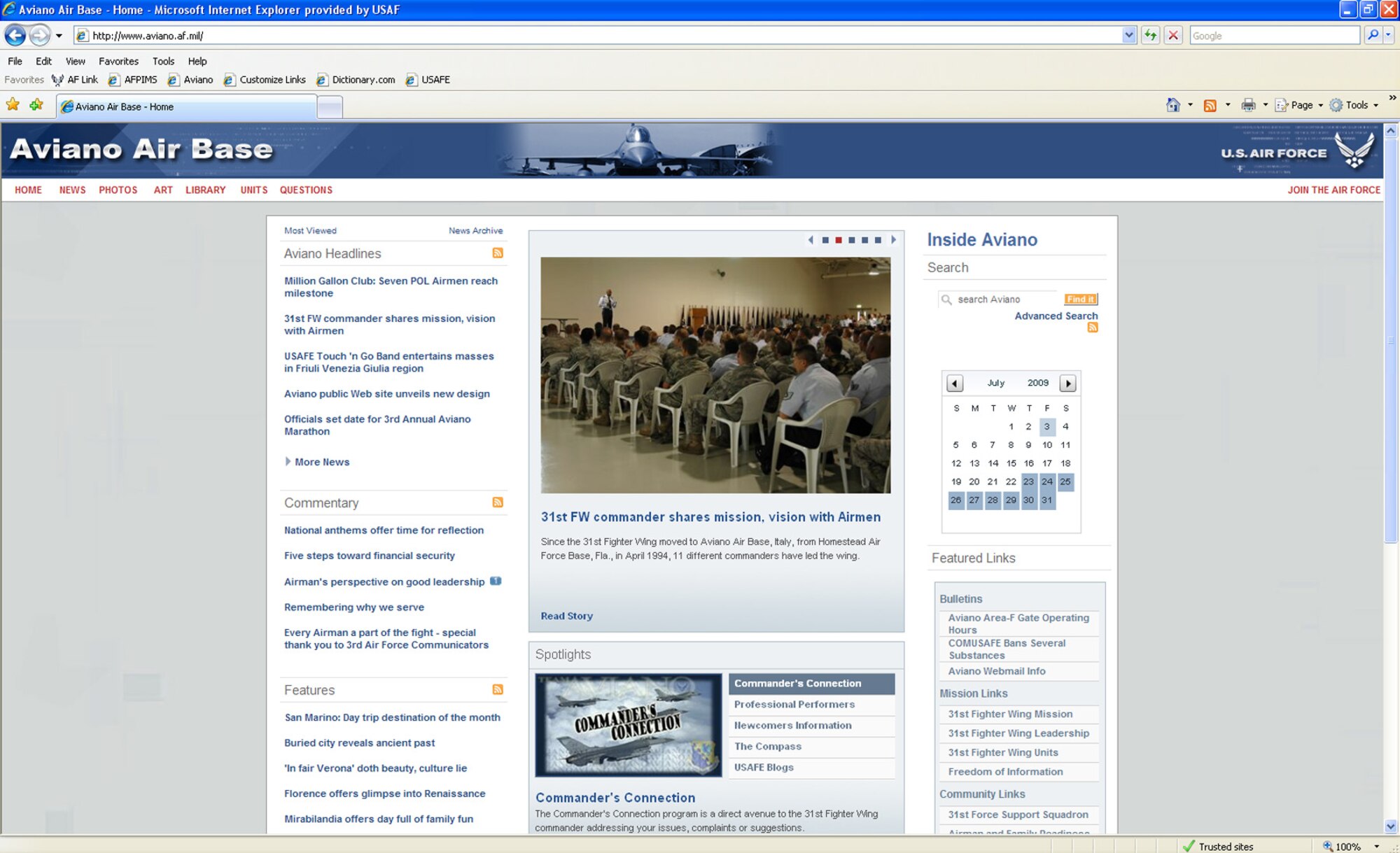 The 31st Fighter Wing Public Affairs office unveiled a new design for the Avaino public Web site Wednesday, mirroring that of Air Force Link and other base Web sites across the Air Force. The new design features a variety of new capabilities in addition to a larger layout and cleaner look. (U.S. Air Force photo) 