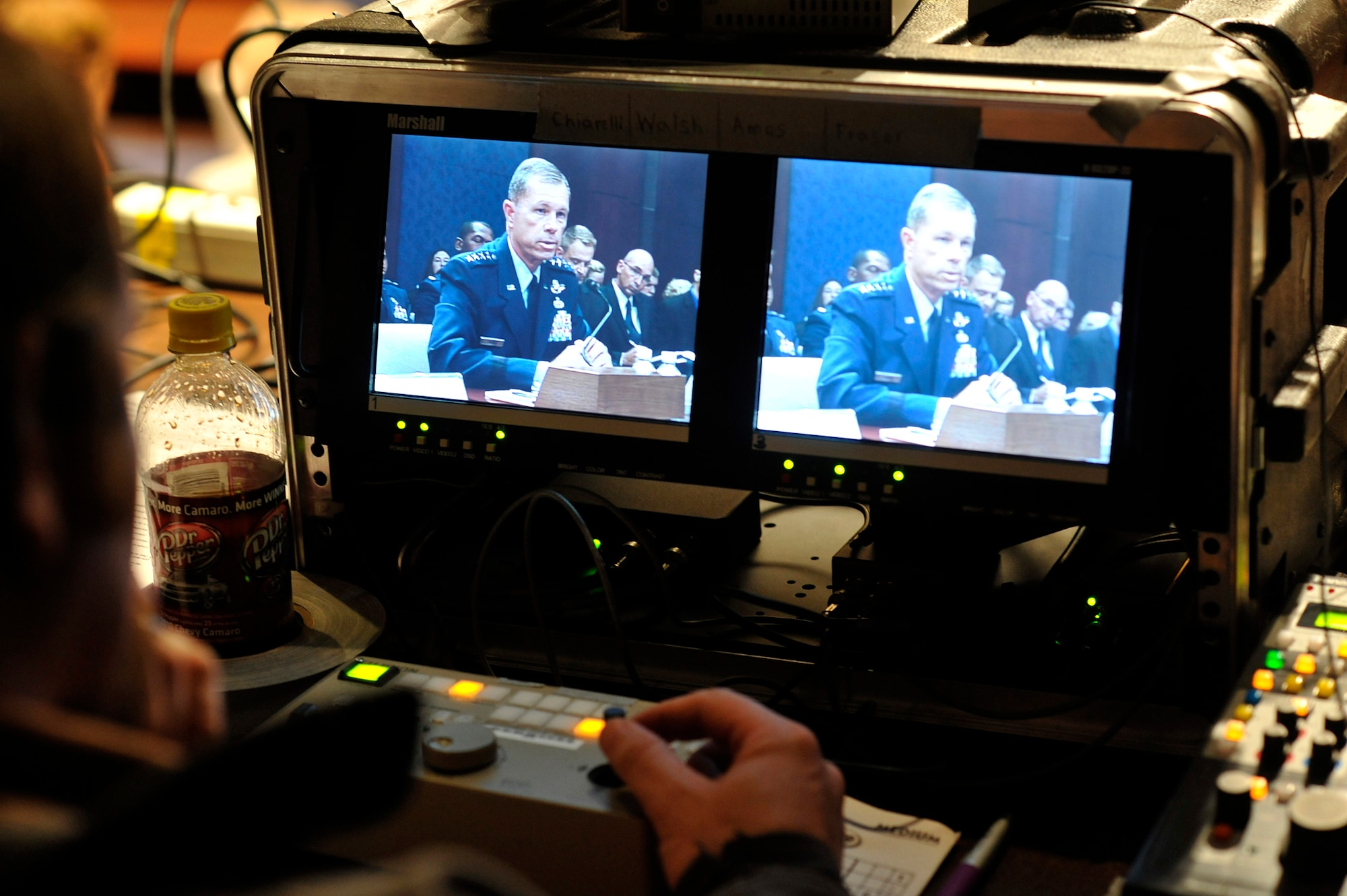 Air Force Vice Chief of Staff Gen. William Fraser, on screens, testifies before the House Armed Services Committee July 29 on suicide prevention within the military.  Each services' vice chief appeared at the U.S. Capitol on behalf of his service-specific programs.  (U.S. Air Force photo/Scott M. Ash)