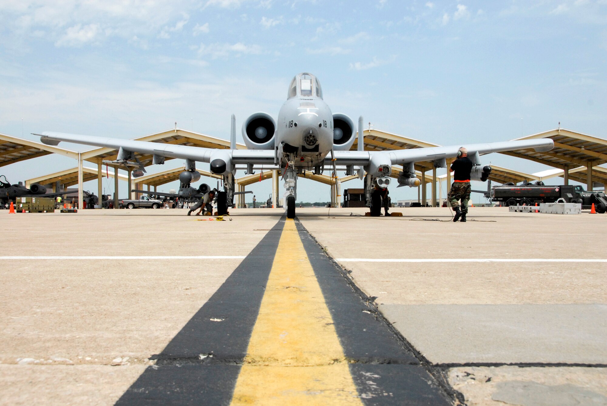 442nd Fighter Wing maintainers launch another A-10 Thunderbolt II during a sortie surge exercise at Whiteman Air Force Base, Mo, in July to prepare for an upcoming operational readiness inspection. The 442nd Fighter Wing is an Air Force Reserve Command unit based at Whiteman.  (U.S. Air Force photo/Staff Sgt. Kent Kagarise)