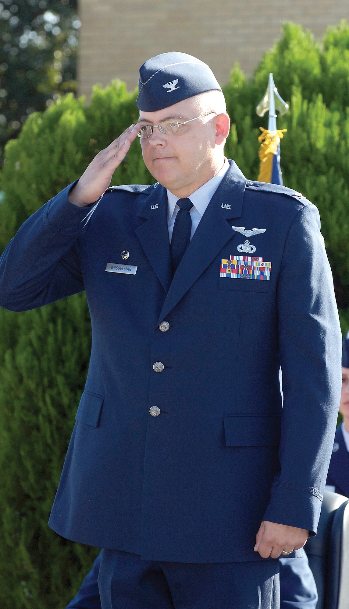 Col. Herbert Wesselman succeeded Col. James Eilers as the 72nd Mission Support Group commander during a change of command ceremony here July 23. (Air Force photo by Margo Wright)