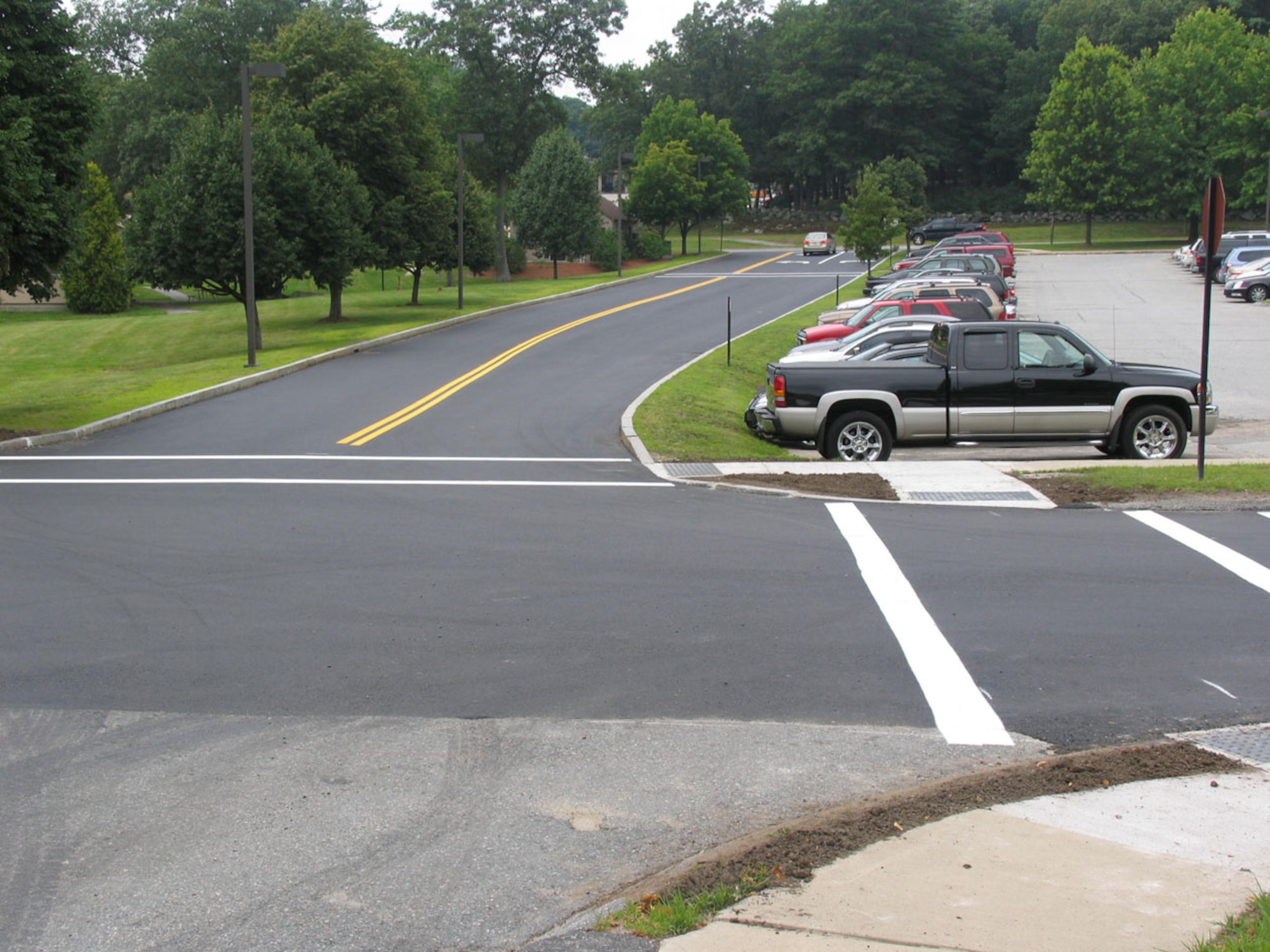 The paving project on Bestic Drive concluded July 28 after contractors from Hanscom Civil Engineering replaced the aging asphalt between Barksdale Street and Shilling Circle.  (U.S. Air Force photo by Capt. Geoff Buteau)