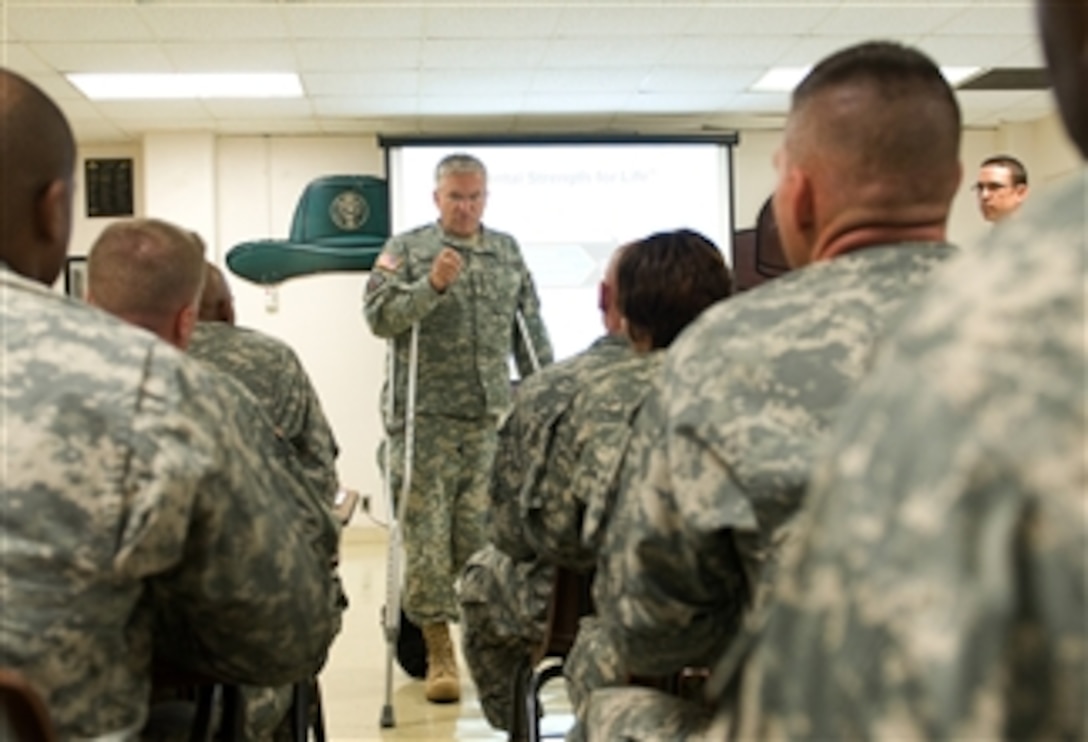 Chief of Staff of the Army Gen. George W. Casey Jr. addresses a class of soldiers attending the Drill Sergeant School at Fort Jackson, S.C., on Jul. 30, 2009.  