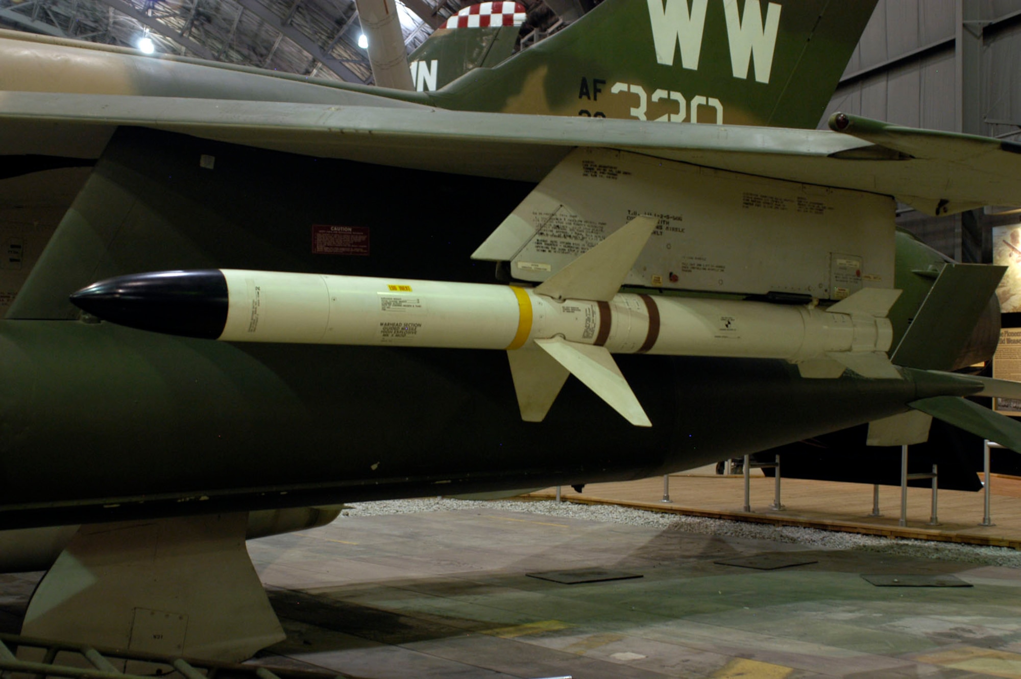 DAYTON, Ohio - The AGM-45 Shrike Anti-Radar Missile on display in the First In, Last Out: Wild Weasels vs. SAMs exhibit in the Southeast Asia War Gallery at the National Museum of the U.S. Air Force. (U.S. Air Force photo)