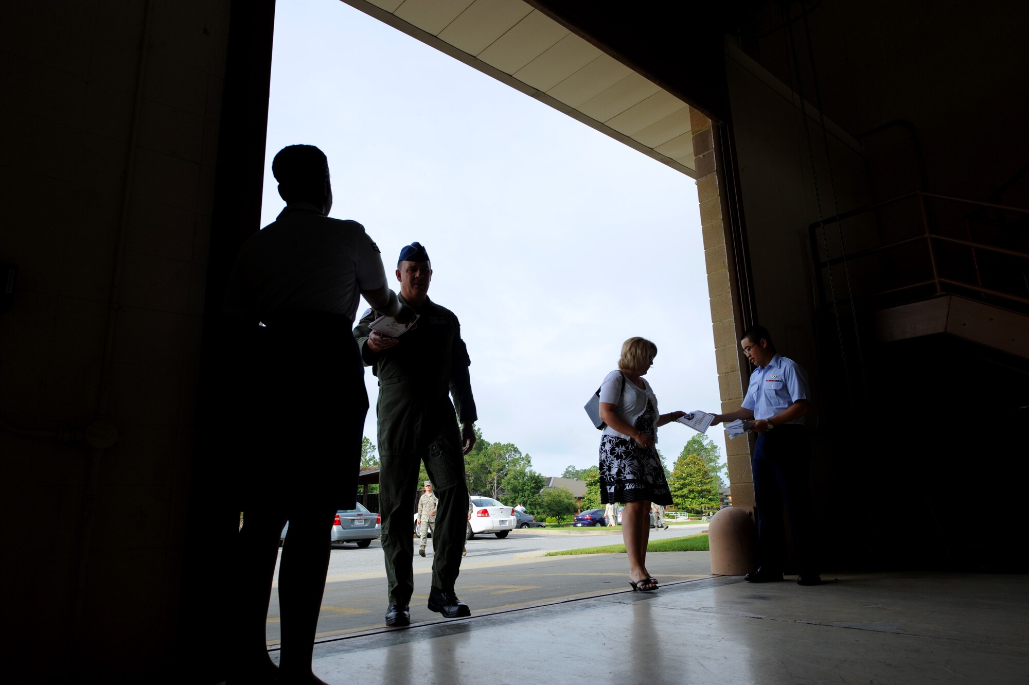 MOODY AIR FORCE BASE, Ga. -- Guests arrive for the 23rd Wing change of command ceremony held here May 28. During the ceremony Col. Gary Henderson assumed command of the 23rd WG from Col. Kenneth Todorov, outgoing 23rd WG commander. (U.S. Air Force photo by Senior Airman Gina Chiaverotti)