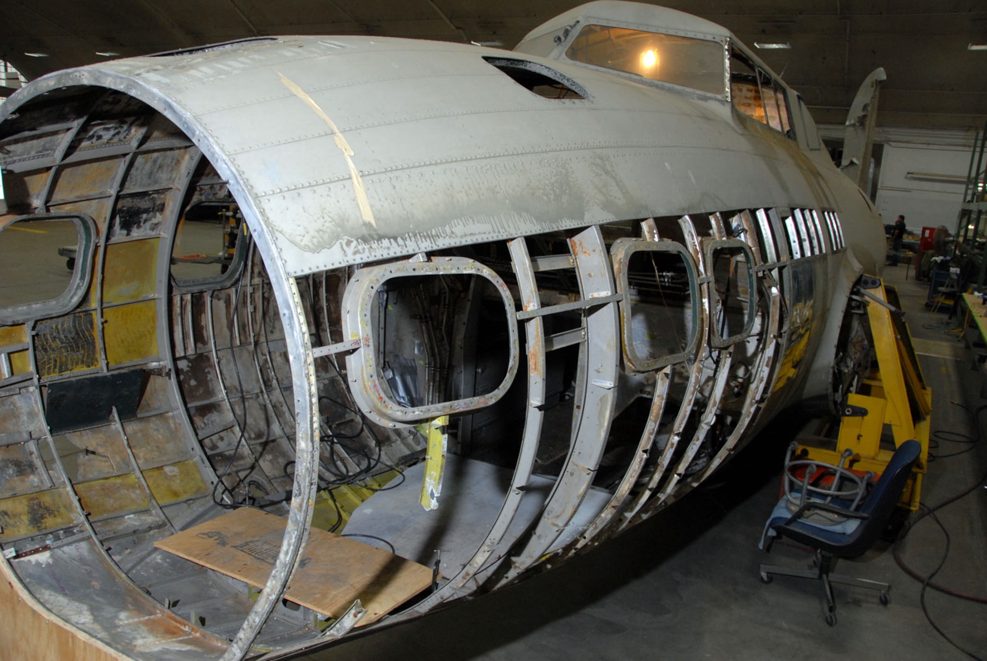 DAYTON, Ohio (6/2/2009) - B-17D The Swoose in the restoration hangar at the National Museum of the U.S. Air Force. (U.S. Air Force photo)
