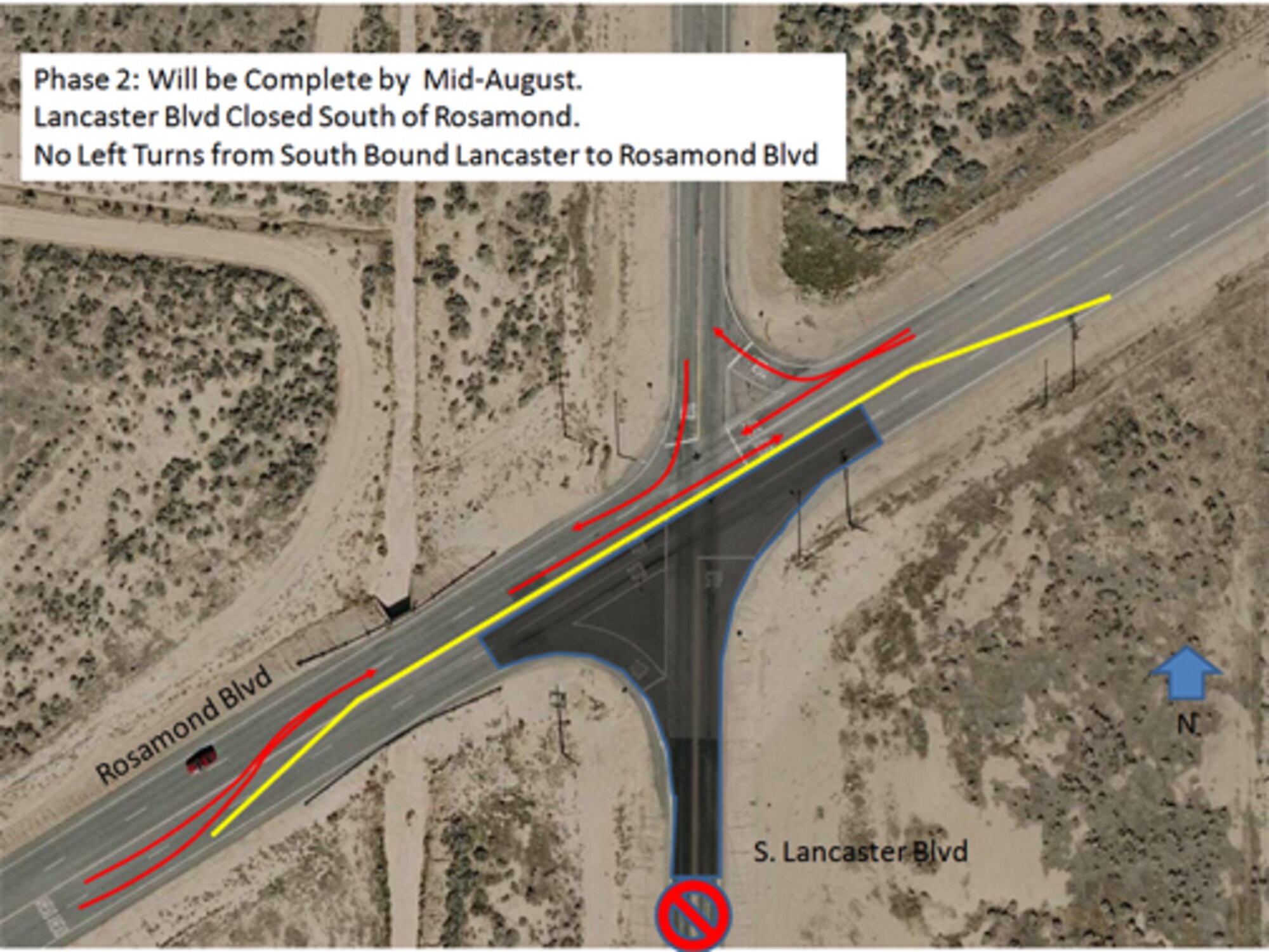 The 95th Civil Engineer and Transportation Directorate will repair the intersection at Rosamond and Lancaster Boulevards beginning June 8 to mid-August. (Courtesy graphic)