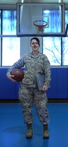 LANGLEY AIR FORCE BASE, Va. -- Airman 1st Class Whitney Woodward, 71st Fighter Squadron aviation resource management, volunteered to coach for the eight to ten-year-old basketball league at the youth center during her free time. (U.S. Air Force photo/Senior Airman Scott Aldridge)