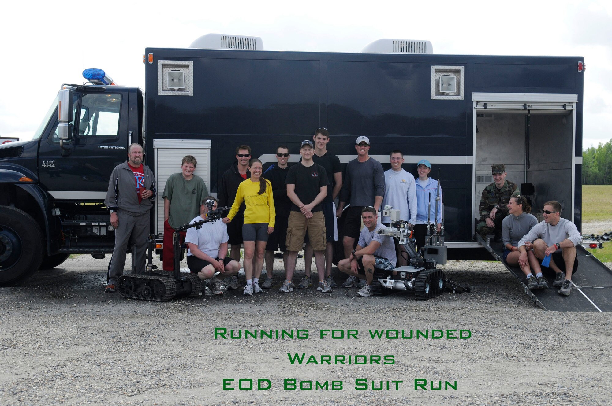 The 354th Civil Engineering Squadron Explosive Ordnance Flight held their first bomb suit run, a tradition for EOD flights throughout the Air Force May 30, 2009, Eielson Air Force Base, Alaska. The 3.2-mile run was to raise money for the Wounded EOD Foundation, a non-profit organization that provides funds and support to military EOD families caring for their loved ones at military medical facilities across the country.  (U.S. Air Force photo illustration/Airman 1st Class Laura Max)
