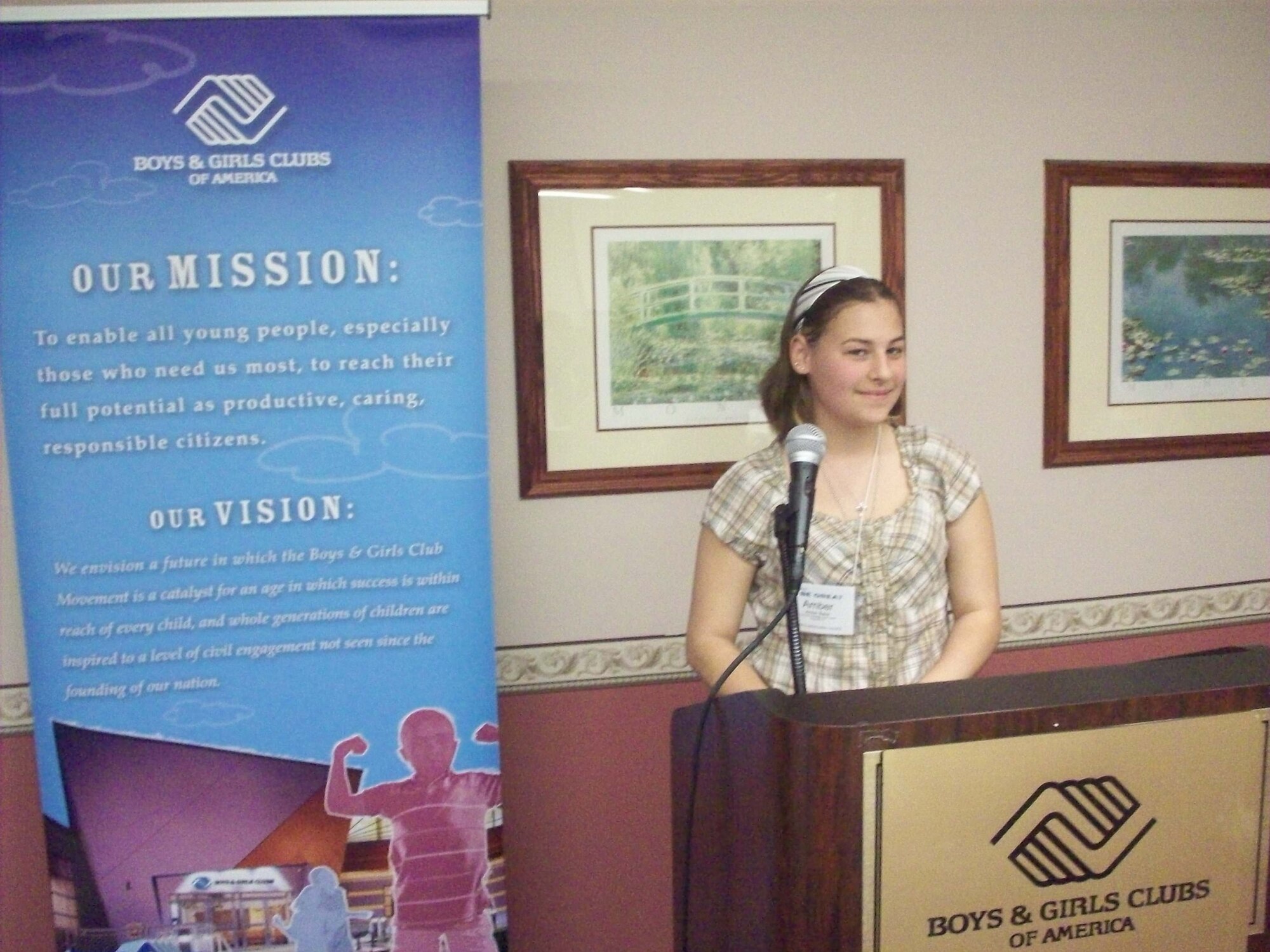 SCOTT AIR FORCE BASE, Ill. -- Amber Baker delivers her speech at the Boys and Girls Club of Americe at the Youth of the Year competition in Springfield, Ill. Amber was selected by the Youth Center to compete for the state title. (courtesy photo)