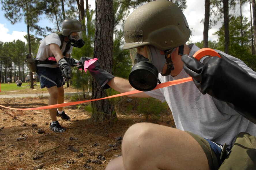 SHAW AIR FORCE BASE, S.C. -- Airmen of the 20th Mission Support Group compete in a Post-Attack Reconnaissance event during the 20th MSG Operational Readiness Inspection Combat Rally May 26. The rally was comprised of combat-themed competitions that served as a refresher in Ability to Survive and Operate procedures for Shaw's ORI in June. (U.S. Air Force photo/Senior Airman Kathrine McDowell)