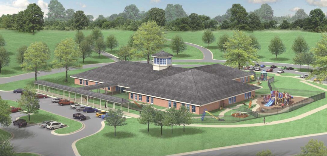 This artist rendering shows what the new Columbus Air Force Base Child Development Center may look like upon completion. The 14th Flying Training Wing broke ground on the new, $6.5 million facility June 3. (U.S. Air Force graphic). 
