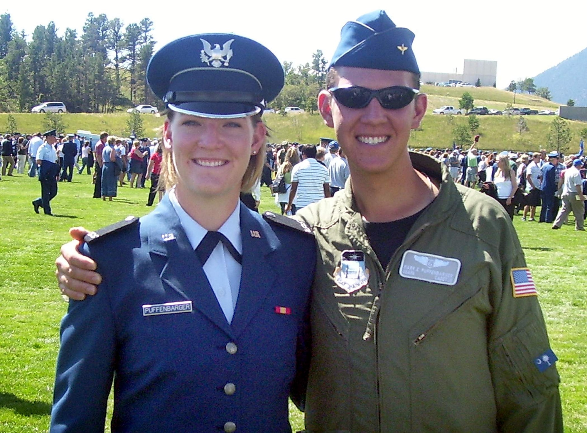 Academy graduate and cancer survivor Mark  Puffenbarger, then a Cadet 1st Class, joined his underclassman sister Haley for a photo. (Courtesy photo)