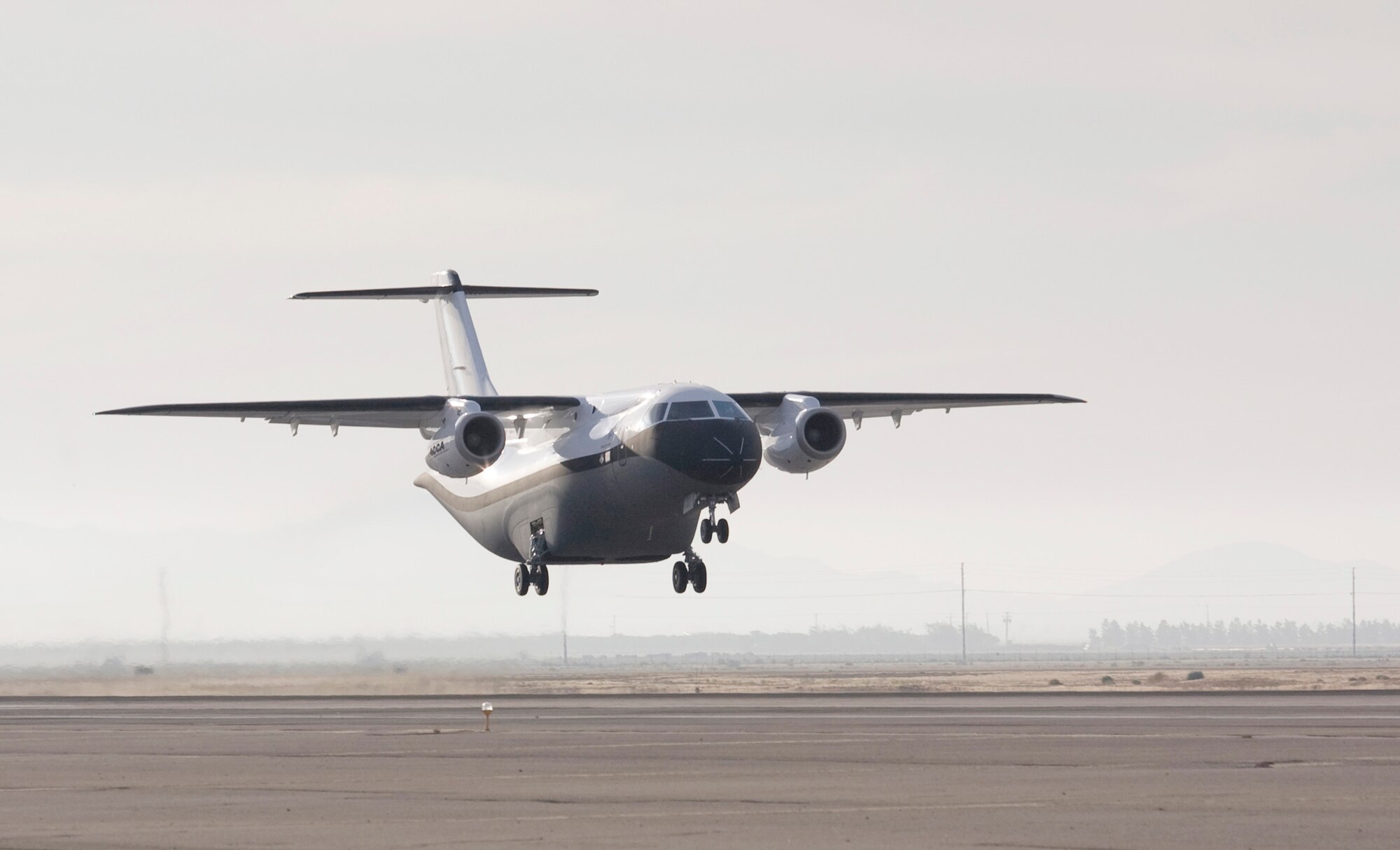 The Advanced Composite Cargo Aircraft made its first test flight June 2 from Air Force Plant 42 in Palmdale, Calif. The ACCA is proof of concept technology demonstrator for advanced composite manufacturing processes in a full-scale, certified aircraft. It was developed by Air Force Research Laboratory and Lockheed Martin officials. (Courtesy photo) 