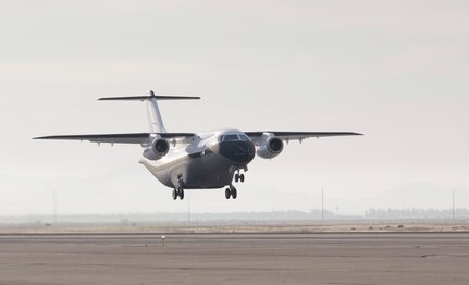 The Advanced Composite Cargo Aircraft made its first test flight June 2 from Air Force Plant 42 in Palmdale, Calif. The ACCA is proof of concept technology demonstrator for advanced composite manufacturing processes in a full-scale, certified aircraft. It was developed by Air Force Research Laboratory and Lockheed Martin officials. (Courtesy photo) 
