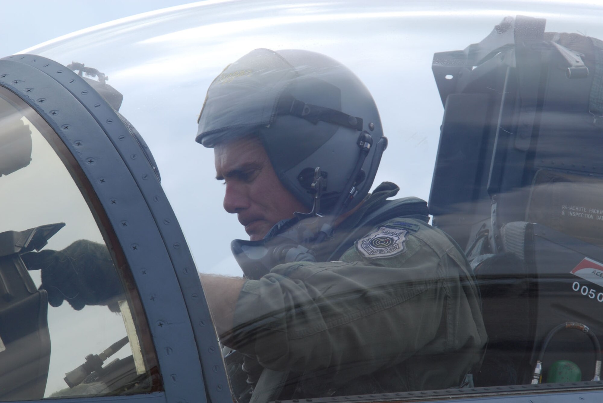 Col. David Kriner shuts down his F-15 Eagle for the last time after his final flight in the fighter.  U.S. Air Force photo by Lisa Norman.