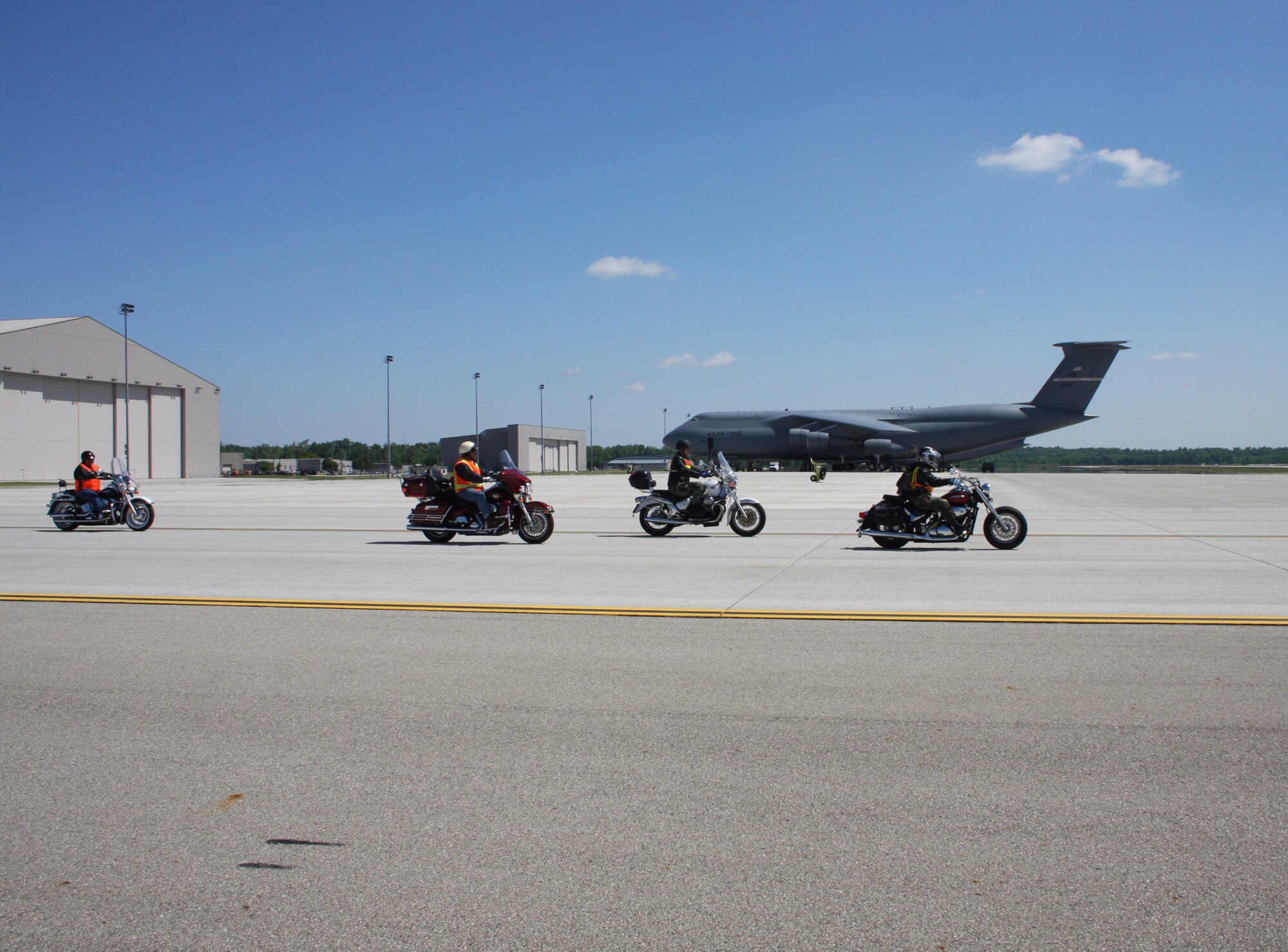 WRIGHT-PATTERSON AIR FORCE BASE, Ohio - The C-5 Galaxy provided the perfect background for a motorcycle ride to more than 240 motorcycle enthusiasts, including 10 riders from the 445th Airlift Wing, participating in the 5th Annual Spring Motorcycle Event May 29. 