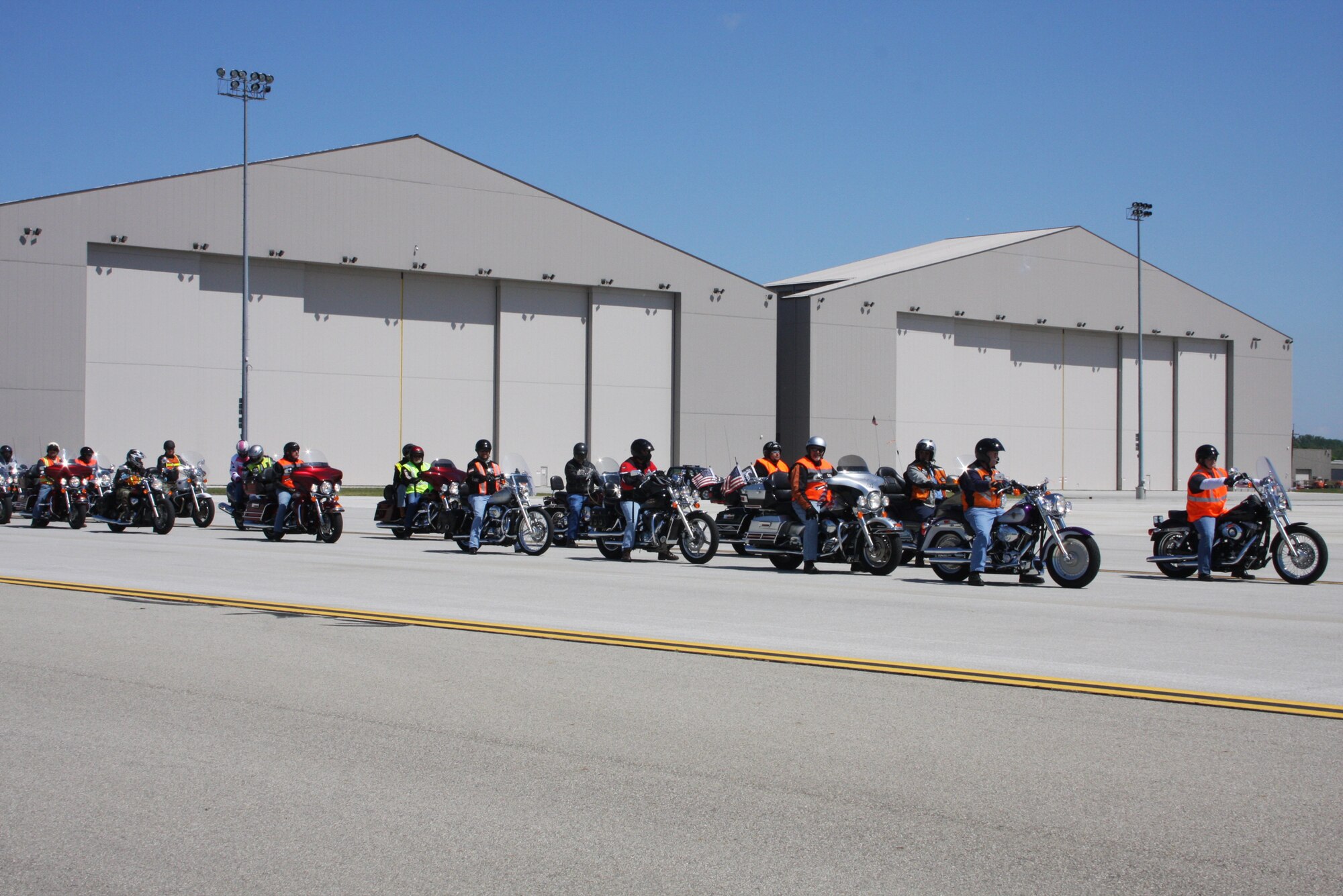 WRIGHT-PATTERSON AIR FORCE BASE, Ohio - The C-5 Galaxy provided the perfect background for a motorcycle ride to more than 240 motorcycle enthusiasts, including 10 riders from the 445th Airlift Wing, participating in the 5th Annual Spring Motorcycle Event May 29. 