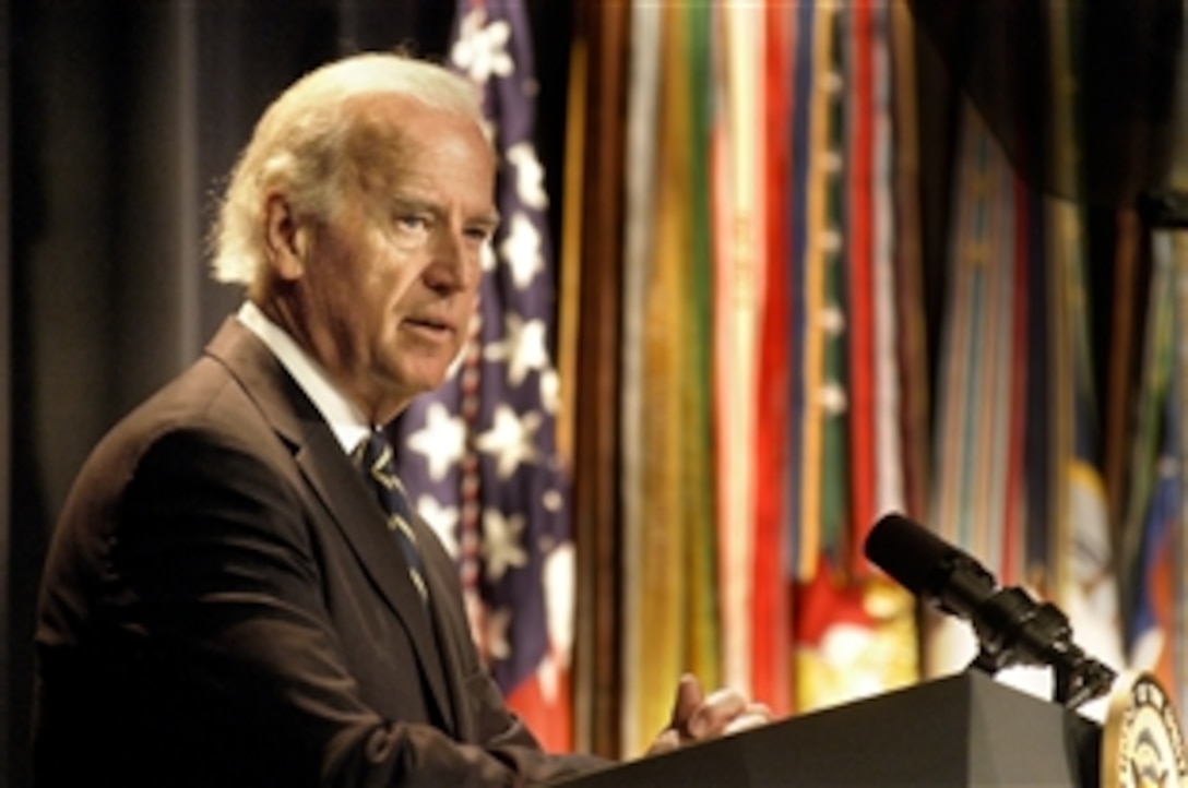 Vice President Joseph R. Biden, Jr. addresses the audience assembled in the Pentagon auditorium, June 3, 2009, to honor the eight military installations that earned the Secretary of Defense Environmental Awards for 2009.  