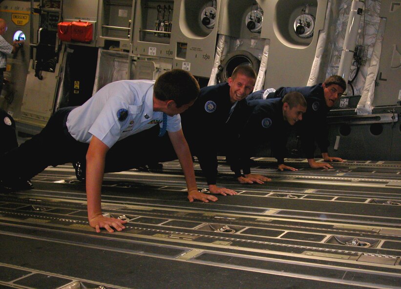 Thirty-one Temecula Valley High School Junior ROTC cadets flew on a 452 AMW C-17 as part of their flight ops curriculum during a recent visit to the base. (U.S. Air Force photo by Senior Airman Kara McGrath)