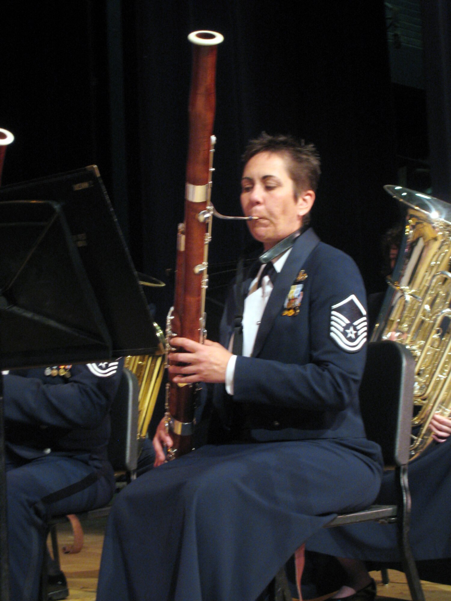 Master Sgt. Lezlee Masson, a bassoonist with the United States Air Force Band of the Golden West, performs during a concert at Ramona High School in Riverside, CA.  (U.S. Air Force photo/2nd Lt. Zach Anderson)