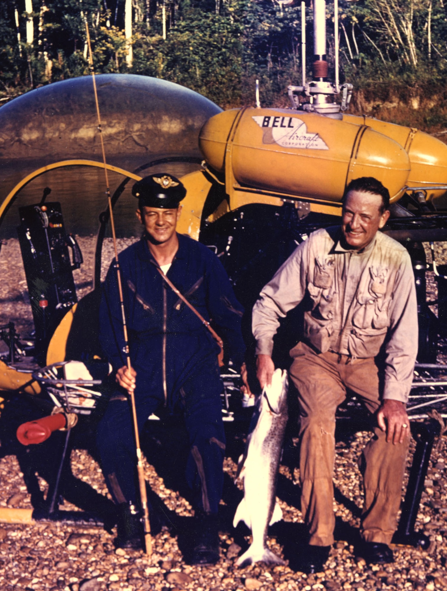 Gen. T.D. White (right) was an expert on rare tropical fish in addition to his other scholarly pursuits. He helped identify new species on trips like this one to the Orinoco Basin with a Colombian Air Force pilot in 1960. (U.S. Air Force photo)