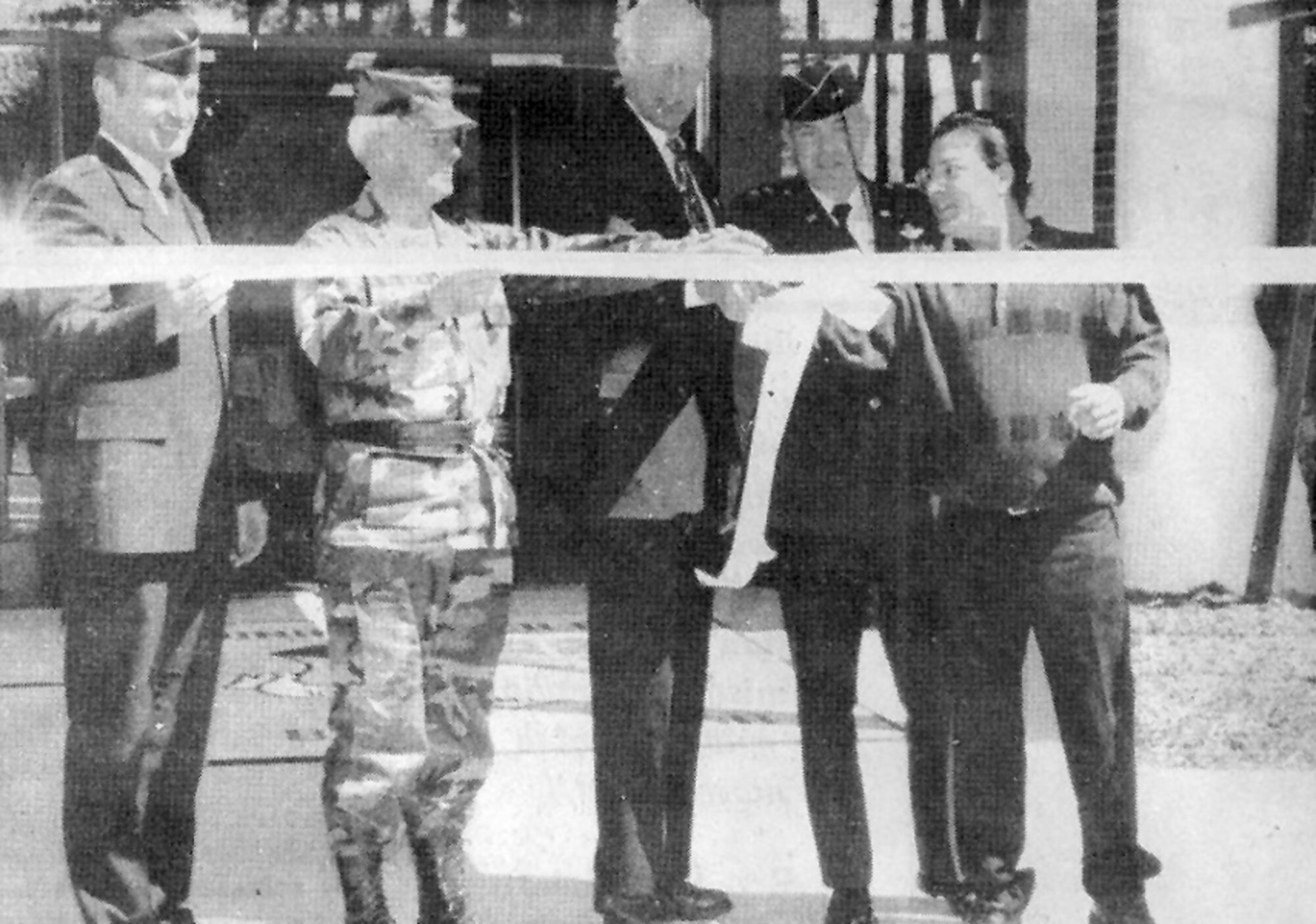 (L to R) Lt. Col. Dan Swift, Wing Commander, Maj. Gen. Raymond Vezina, U.S. Rep. John Oliver, D-Amherst, State TAG, Maj. Gen. Richard Platt and Sam Carpetta, the general contractor