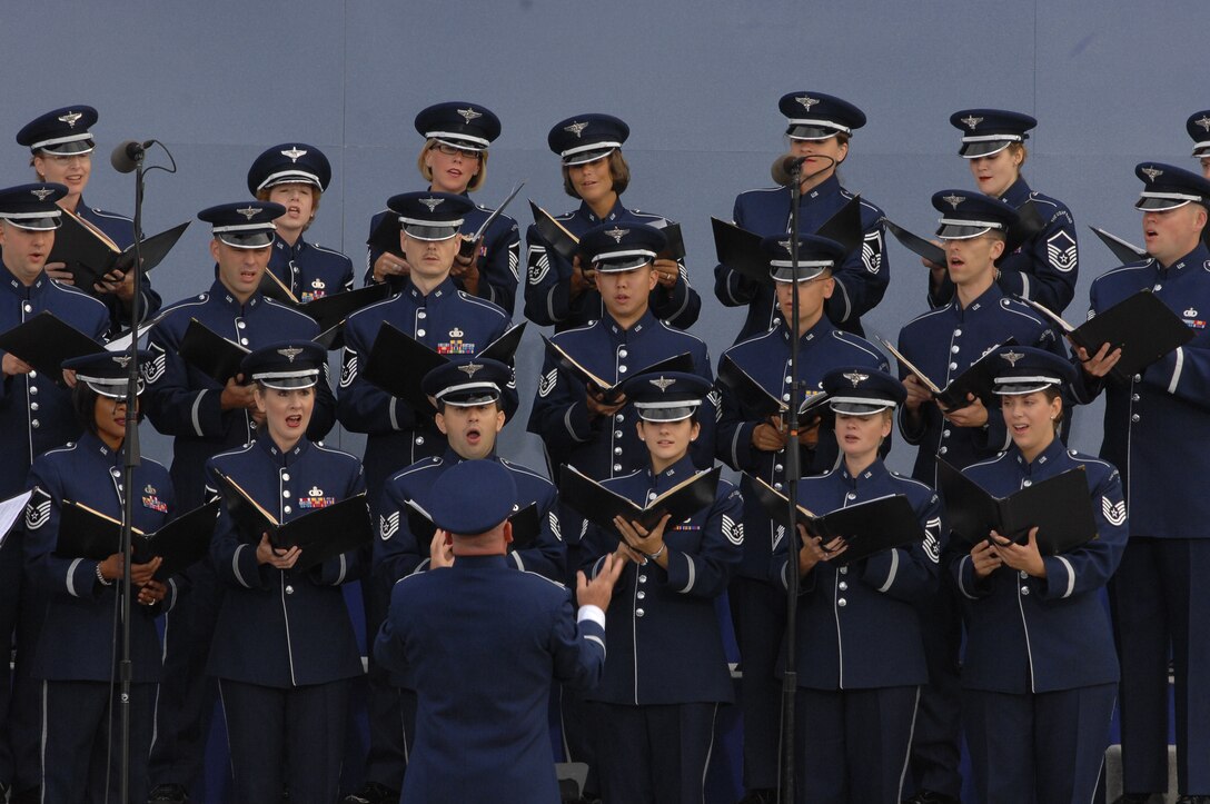 Sept. 11, 2008:  Colonel Layendecker conducts the Singing Sergeants at the Dedication Ceremony of the Pentagon 9/11 Memorial. (USAF photo by Andy Morateya)