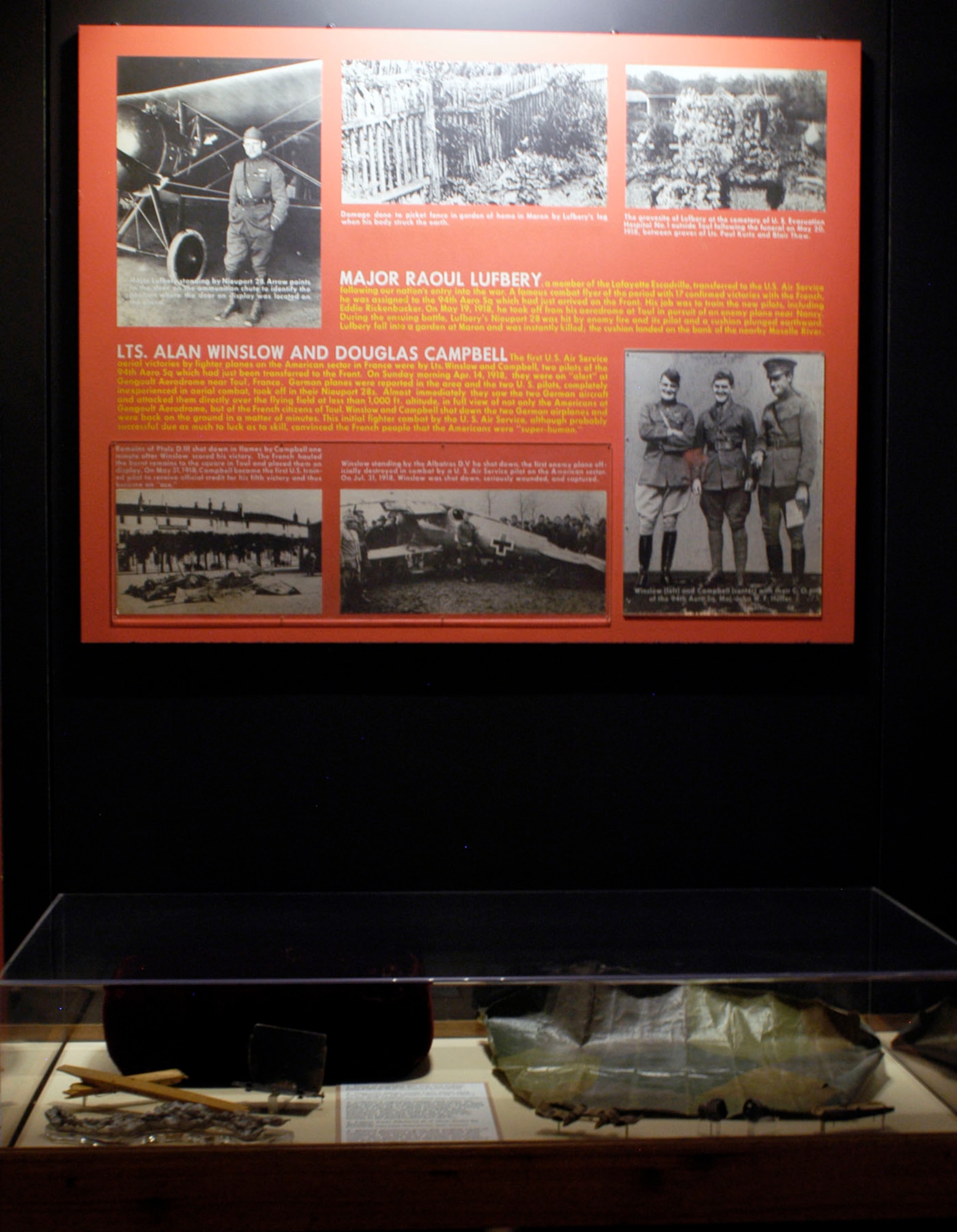 DAYTON, Ohio -- Exhibit featuring Maj. Raoul Lufbery, Lt. Alan Winslow and Lt. Douglas Campbell in the Early Years Gallery at the National Museum of the United States Air Force. (U.S. Air Force photo)