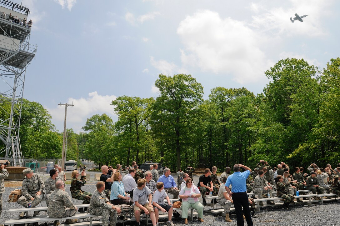 Approx. 70 guardsmen from the 111th Fighter Wing, Pa. Air National Guard and several members of the local community watch an A-10 live fire and combat search and rescue (CSAR) demonstration at Bollen Air-to-Ground Weapons Range, Fort Indiantown Gap, Pa. May 15.