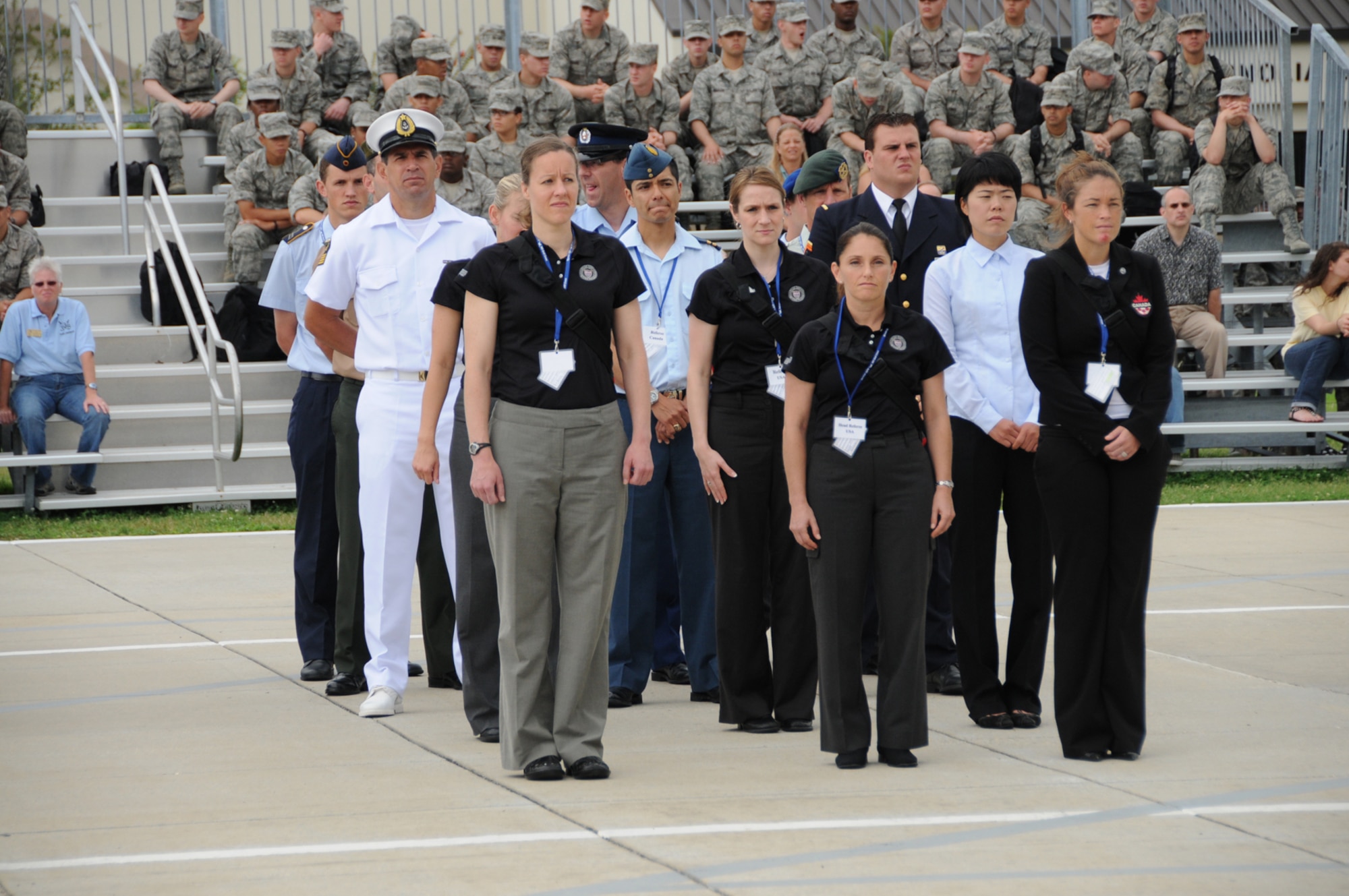 An opening ceremony June 6 marks the beginning of the 5th CISM Women's Soccer Championship.  Teams from Brazil, Canada, France, Germany, The Netherlands, The Republic of South Korea, and the United States marched in a Keesler parade to kick off the ten-day event.  The ceremony also featured drill demonstrations from the 334th Training Squadron, remarks from Col. Ian Dickinson, 81st Training Wing commander, and Col. Stefan margeane, official CISM representative.  Organizers say the tournament represents a chance to build bonds and friendships between the countries, and encourages the CISM's motto "Friendship through Sports."  (U.S. Air Force photo by Kemberly Groue)