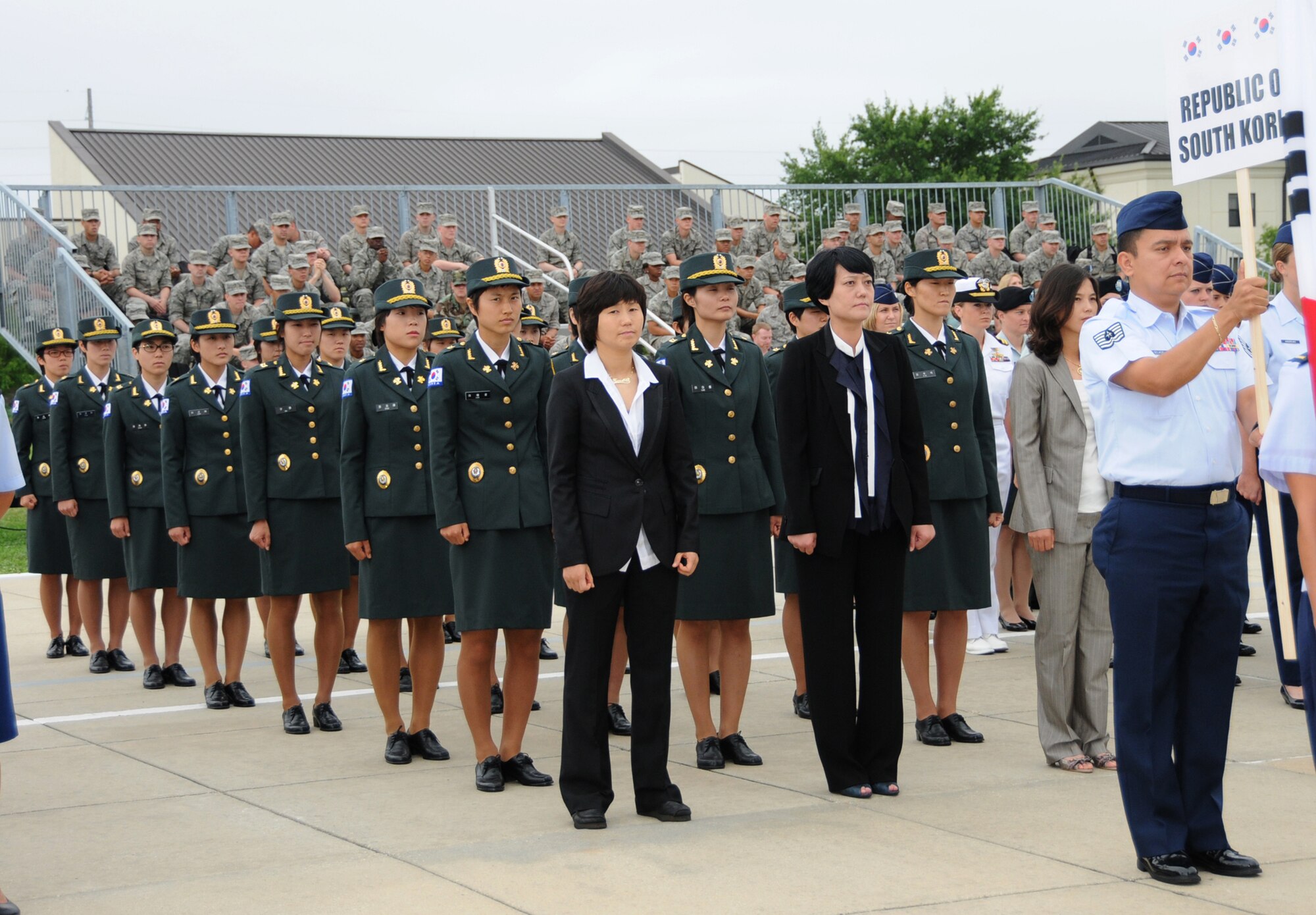 An opening ceremony June 6 marks the beginning of the 5th CISM Women's Soccer Championship.  Teams from Brazil, Canada, France, Germany, The Netherlands, The Republic of South Korea, and the United States marched in a Keesler parade to kick off the ten-day event.  The ceremony also featured drill demonstrations from the 334th Training Squadron, remarks from Col. Ian Dickinson, 81st Training Wing commander, and Col. Stefan margeane, official CISM representative.  Organizers say the tournament represents a chance to build bonds and friendships between the countries, and encourages the CISM's motto "Friendship through Sports."  (U.S. Air Force photo by Kemberly Groue)
