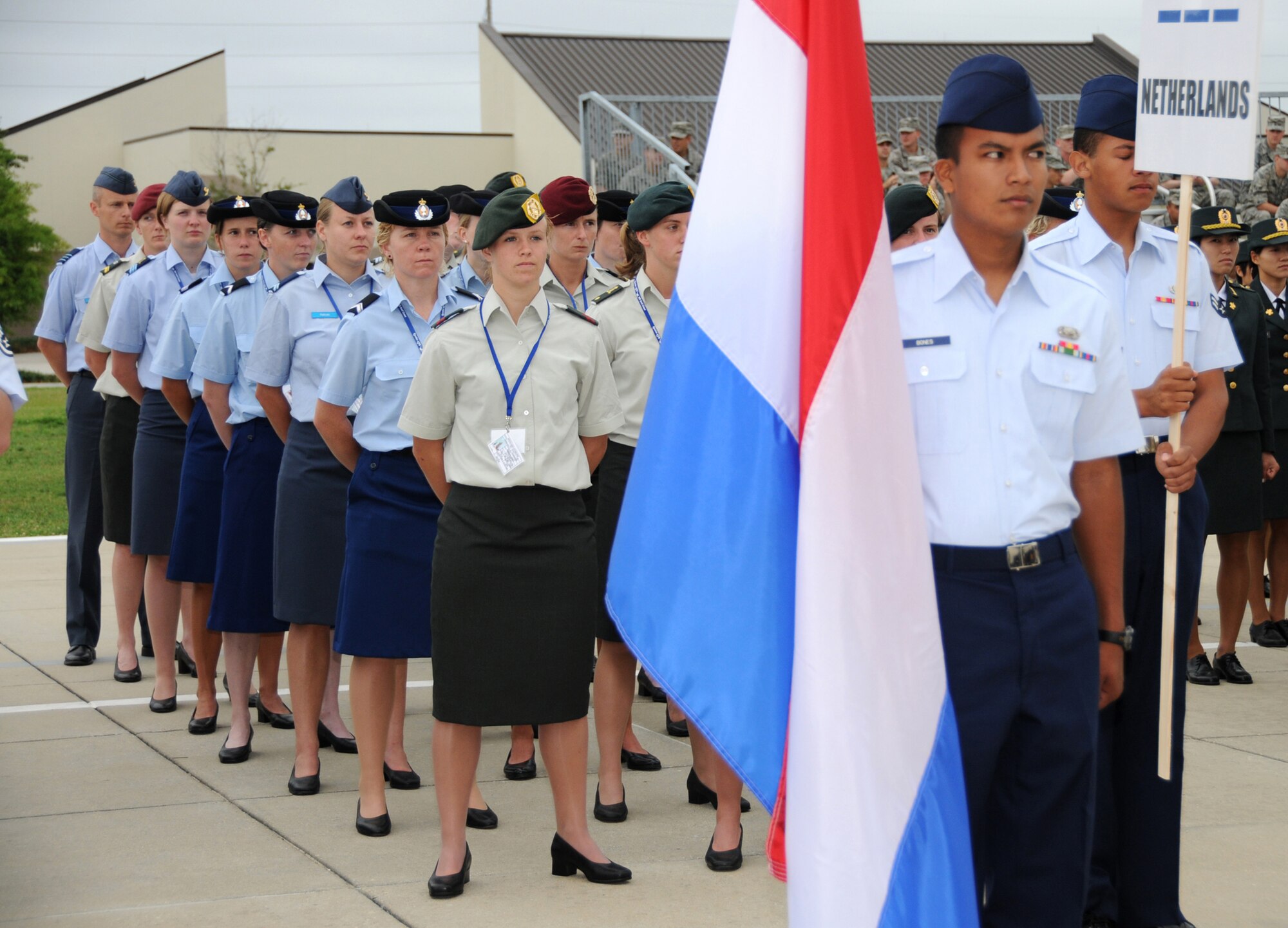 An opening ceremony June 6 marks the beginning of the 5th CISM Women's Soccer Championship.  Teams from Brazil, Canada, France, Germany, The Netherlands, The Republic of South Korea, and the United States marched in a Keesler parade to kick off the ten-day event.  The ceremony also featured drill demonstrations from the 334th Training Squadron, remarks from Col. Ian Dickinson, 81st Training Wing commander, and Col. Stefan margeane, official CISM representative.  Organizers say the tournament represents a chance to build bonds and friendships between the countries, and encourages the CISM's motto "Friendship through Sports."  (U.S. Air Force photo by Kemberly Groue)
