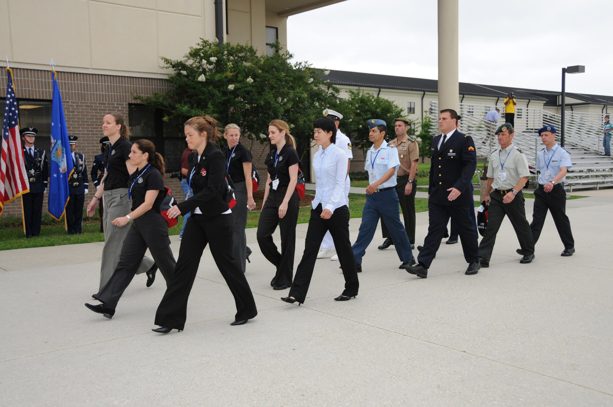 An opening ceremony June 6 marks the beginning of the 5th CISM Women's Soccer Championship.  Teams from Brazil, Canada, France, Germany, The Netherlands, The Republic of South Korea, and the United States marched in a Keesler parade to kick off the ten-day event.  The ceremony also featured drill demonstrations from the 334th Training Squadron, remarks from Col. Ian Dickinson, 81st Training Wing commander, and Col. Stefan margeane, official CISM representative.  Organizers say the tournament represents a chance to build bonds and friendships between the countries, and encourages the CISM's motto "Friendship through Sports."  (U.S. Air Force photo by Kemberly Groue)