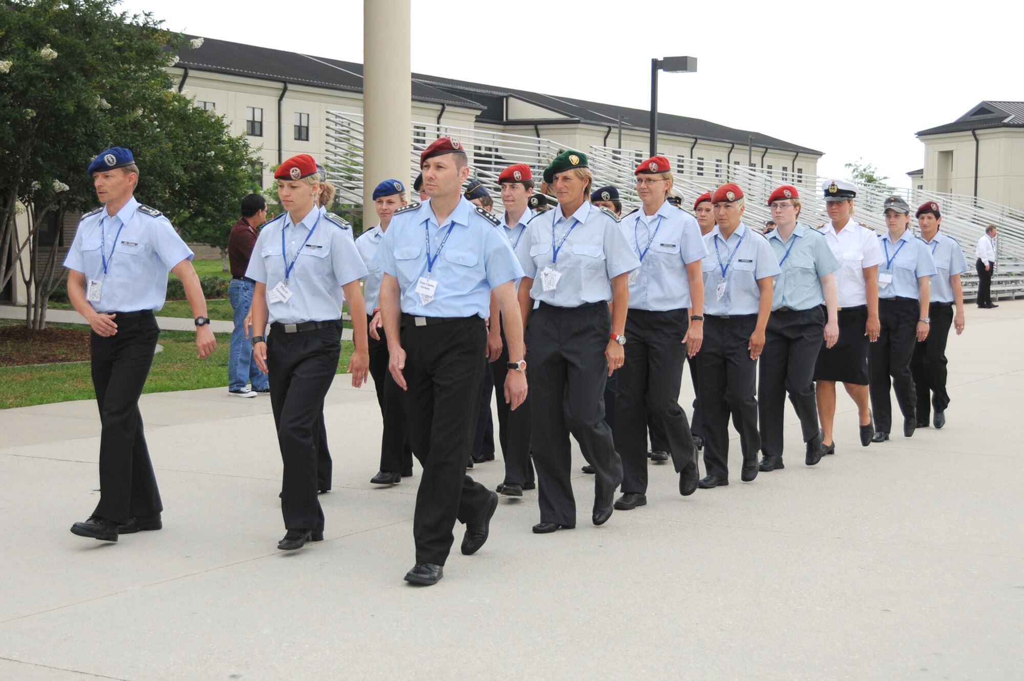 An opening ceremony June 6 marks the beginning of the 5th CISM Women's Soccer Championship.  Teams from Brazil, Canada, France, Germany, The Netherlands, The Republic of South Korea, and the United States marched in a Keesler parade to kick off the ten-day event.  The ceremony also featured drill demonstrations from the 334th Training Squadron, remarks from Col. Ian Dickinson, 81st Training Wing commander, and Col. Stefan margeane, official CISM representative.  Organizers say the tournament represents a chance to build bonds and friendships between the countries, and encourages the CISM's motto "Friendship through Sports."  (U.S. Air Force photo by Kemberly Groue)