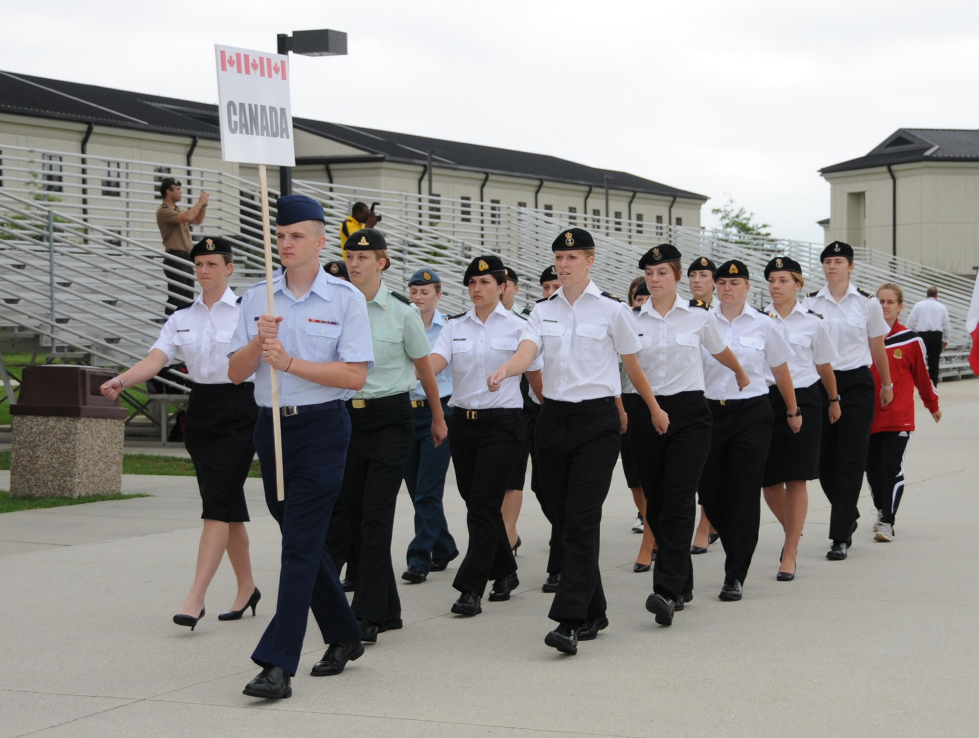 An opening ceremony June 6 marks the beginning of the 5th CISM Women's Soccer Championship.  Teams from Brazil, Canada, France, Germany, The Netherlands, The Republic of South Korea, and the United States marched in a Keesler parade to kick off the ten-day event.  The ceremony also featured drill demonstrations from the 334th Training Squadron, remarks from Col. Ian Dickinson, 81st Training Wing commander, and Col. Stefan margeane, official CISM representative.  Organizers say the tournament represents a chance to build bonds and friendships between the countries, and encourages the CISM's motto "Friendship through Sports."  (U.S. Air Force photo by Kemberly Groue)