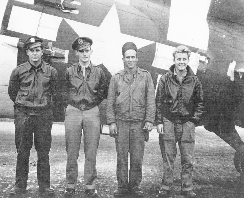 On ?D-Plus One," also known as the day after D-Day, four 305th Troop Carrier Squadron aircrew members pause between missions to pose for a photo in front of their C-47. From the left are Albert Maverick, III, Robert L. Tittle, Raymond E. Crocker and Gus King, Jr. The 305th TCS was one of four flying squadrons assigned to the 442nd Troop Carrier Group, the World War II predecessor of the 442nd Fighter Wing, an Air Force Reserve Command A-10 Thunderbolt II unit based at Whiteman Air Force Base, Mo. (Photo courtesy of the Herky Barbour estate)