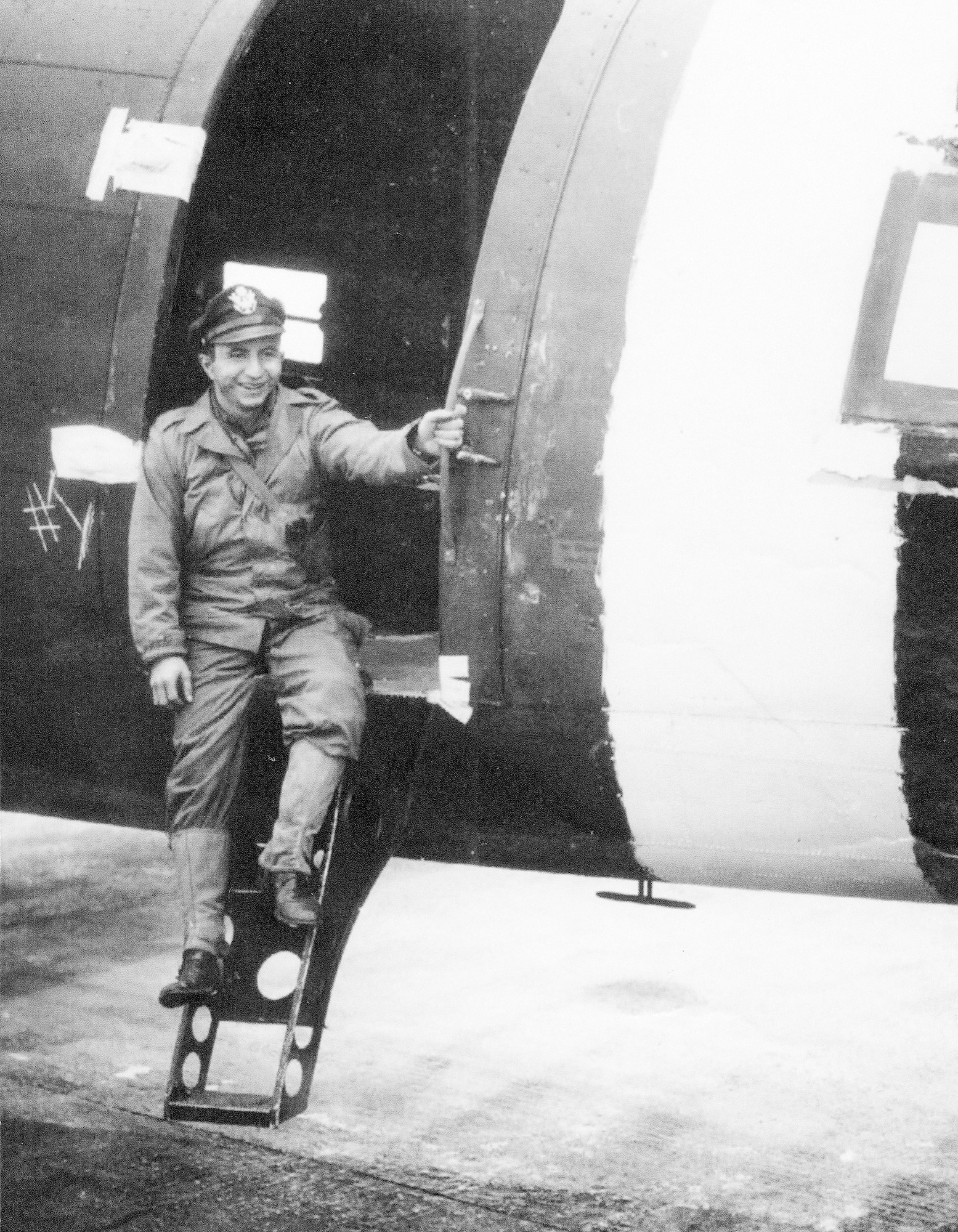 305th Troop Carrier Squadron navigator, Bill Silberkleit, pauses for a photograph after returning from a "D-Day plus 1" mission to Normandy, France. The 305th TCS was one of four flying squadrons assigned to the 442nd Troop Carrier Group whose D-Day mission was to drop paratroopers of the 82nd Airborne near St. Mere Eglise. Mister Silberkleit was the navigator aboard the Group's lead aircraft that day. The 442nd TCG was the World War II predecessor of the 442nd Fighter Wing, an Air Force Reserve Command A-10 Thunderbolt II unit based at Whiteman Air Force Base, Mo. (Photo courtesy of the Herky Barbour estate)