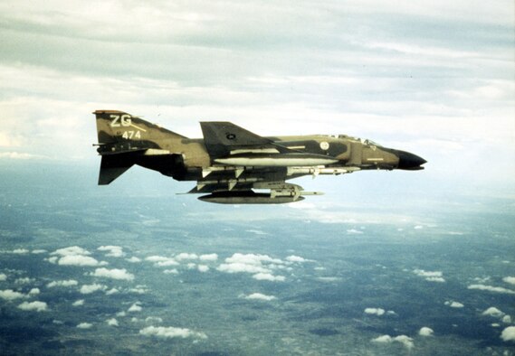 F-4C Wild Weasel flying over North Vietnam, December 1972. Unlike the F-105G, the F-4C Wild Weasel could not carry Standard missiles.   (U.S. Air Force photo)