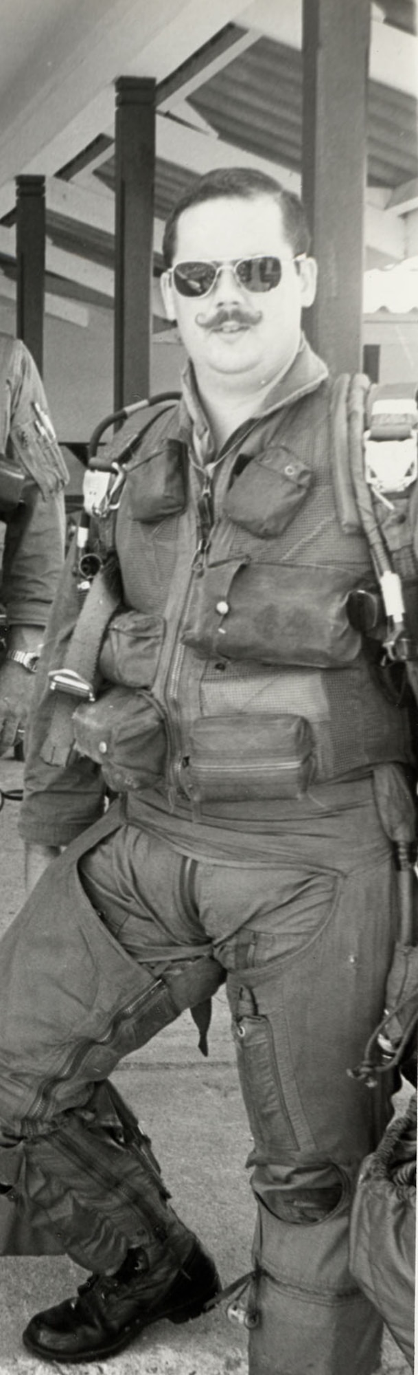Capt. King preparing to leave on a mission. He is wearing the flight clothing now on display. (U.S. Air Force photo)