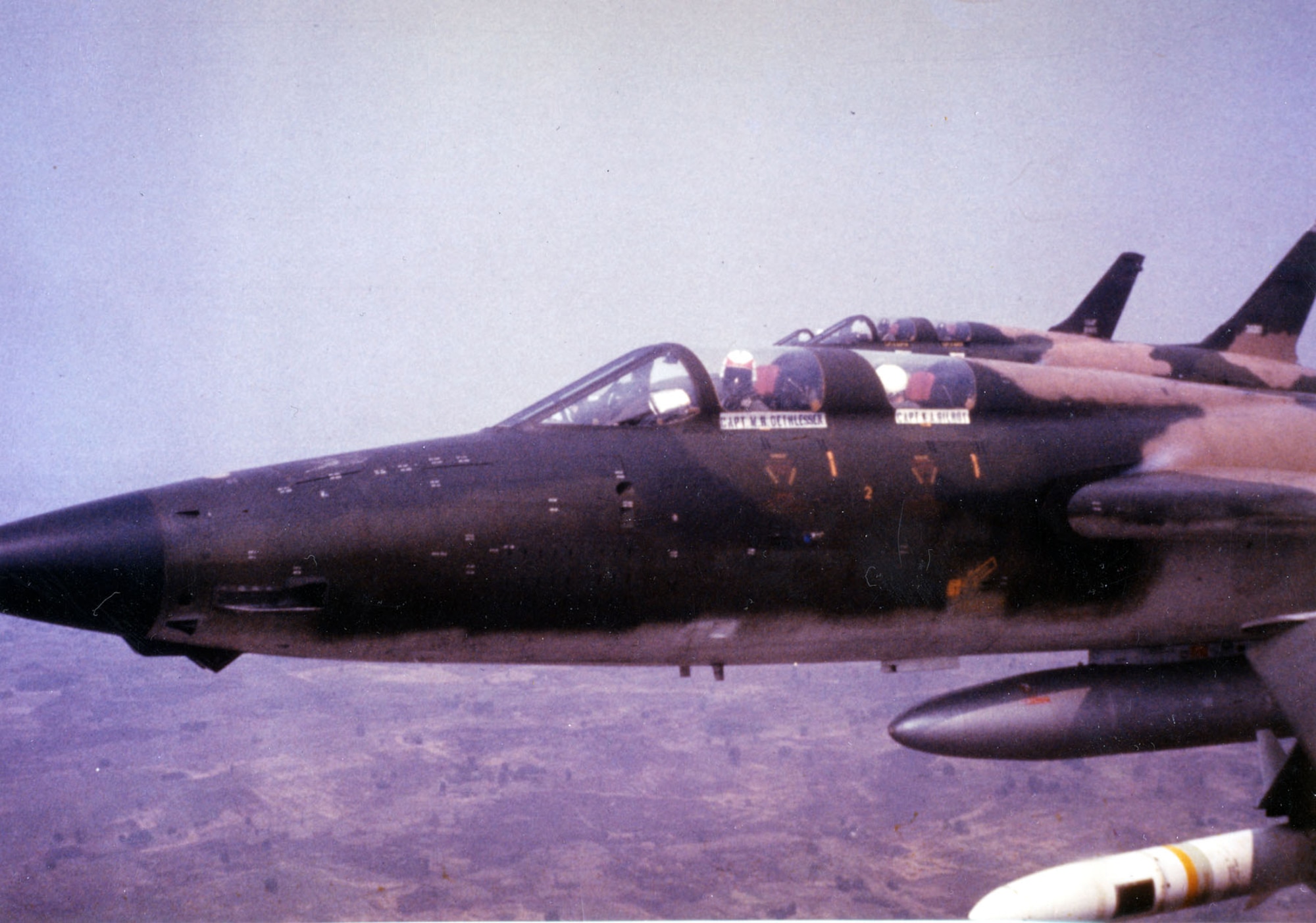 Capts. Dethlefsen and Gilroy in their F-105F in April 1967. (U.S. Air Force photo)