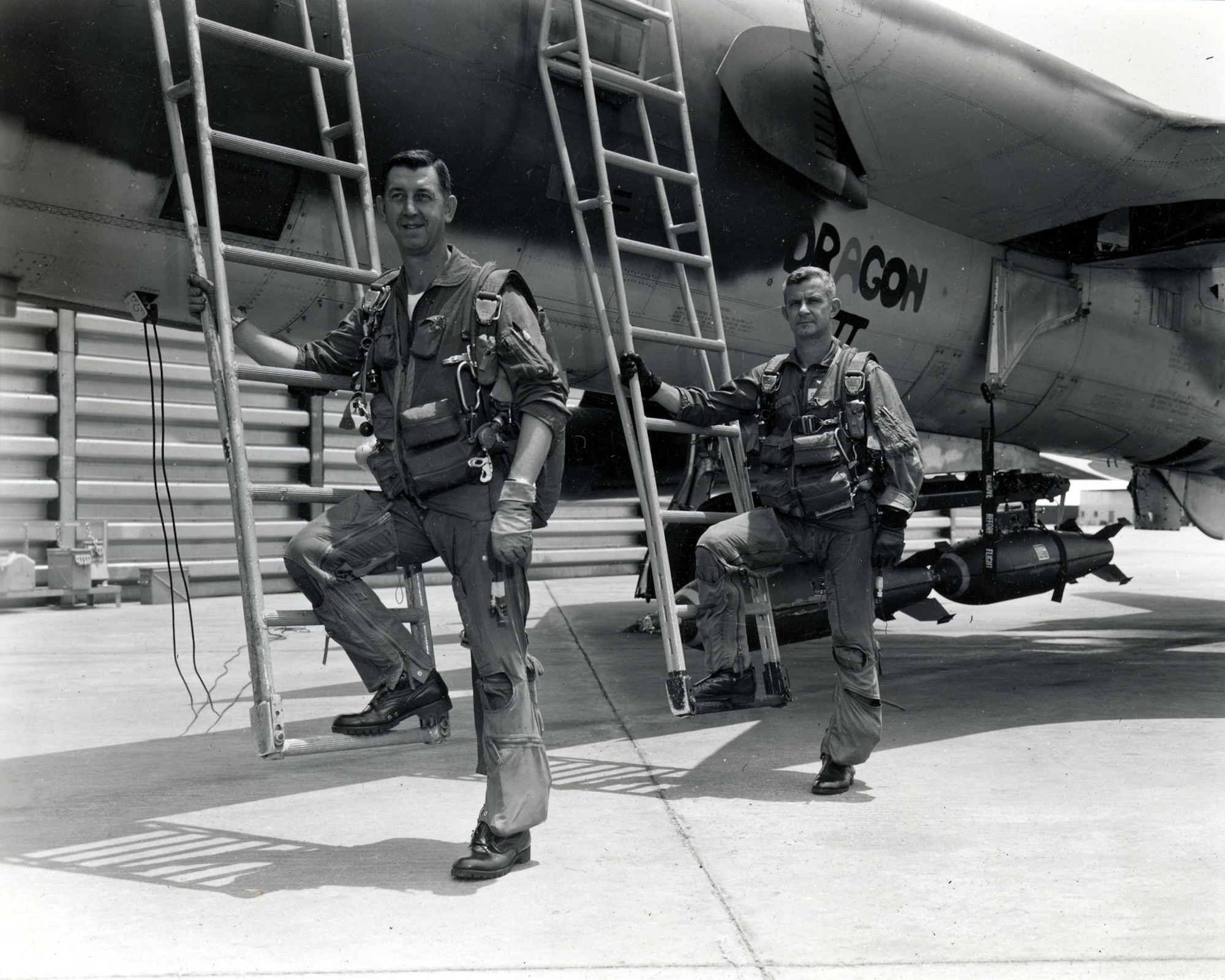In April, they went to Korat and flew F-105F Wild Weasel missions over North Vietnam with the 44th Tactical Fighter Squadron of the 388th Tactical Fighter Wing. (U.S. Air Force photo)