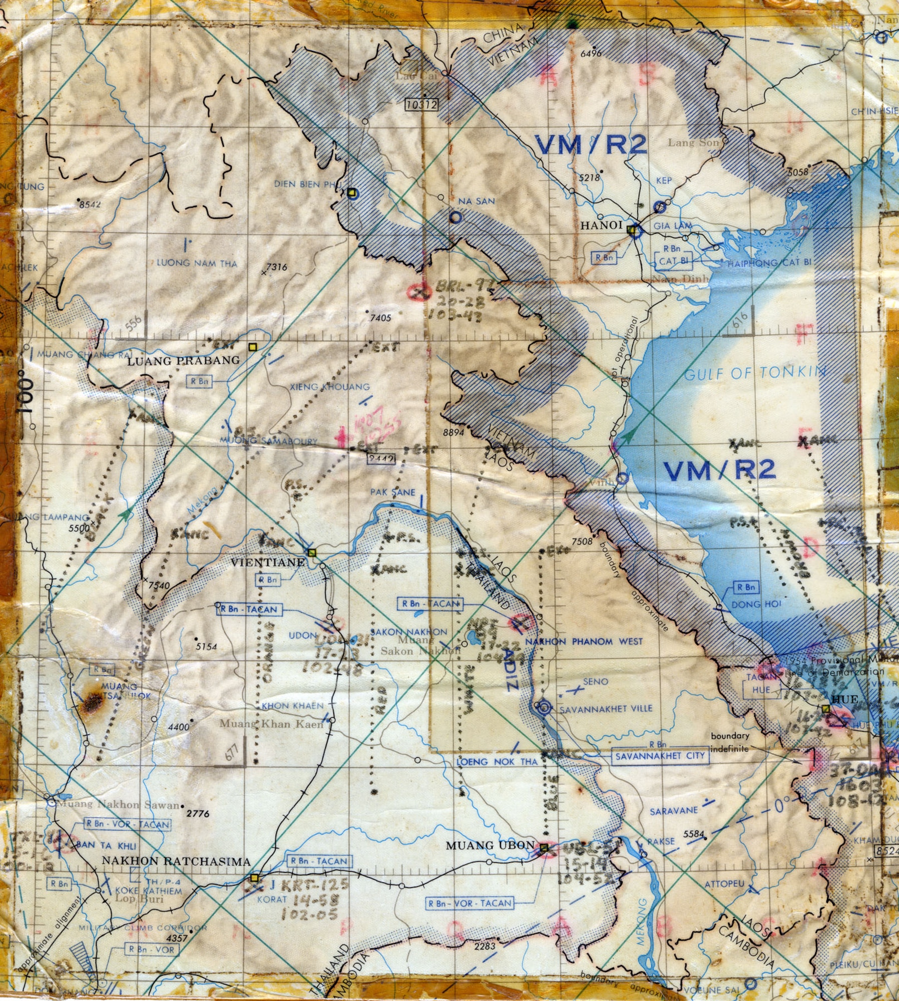 Front of the knee-board map used by Wilson on his last fifty missions over North Vietnam. (U.S. Air Force photo)
