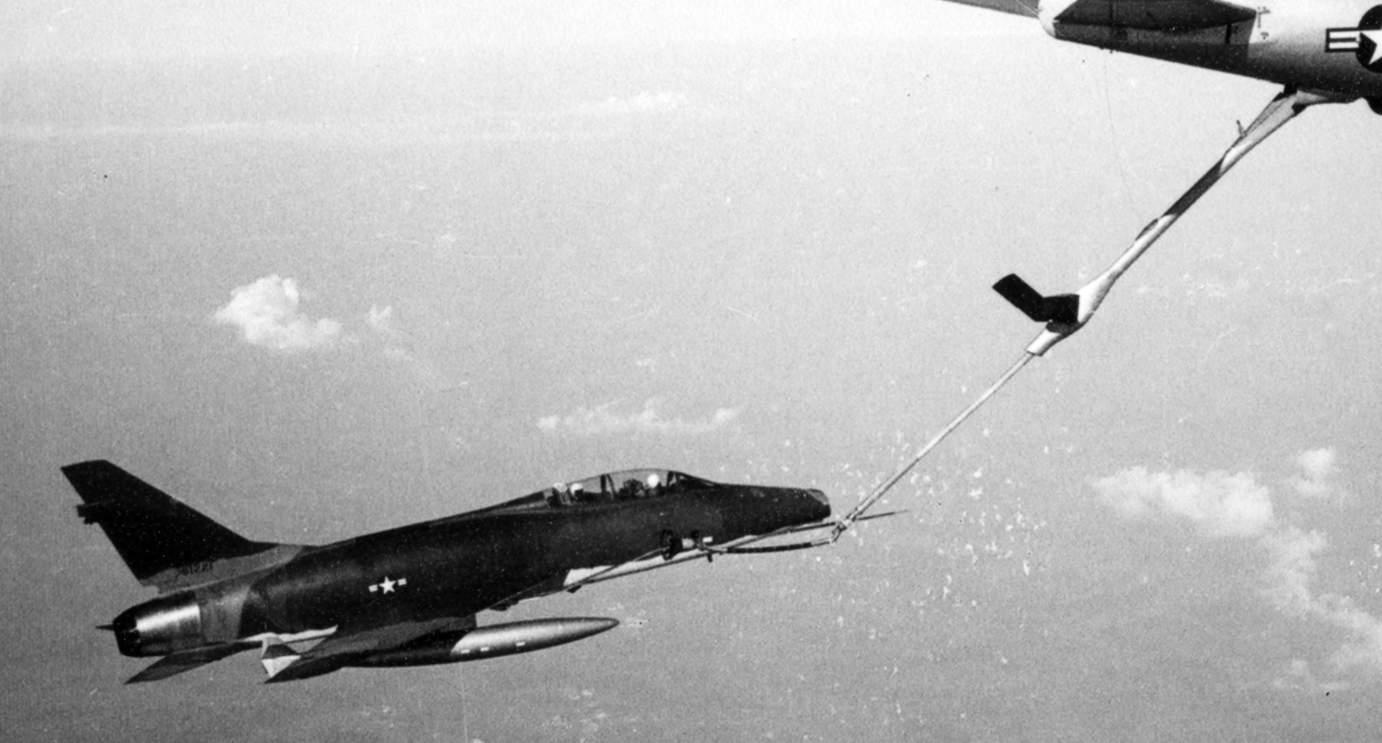 The F-100F’s air to air refueling system was different than that used by other USAF aircraft flying into North Vietnam, complicating aerial tanker scheduling. (U.S. Air Force photo)