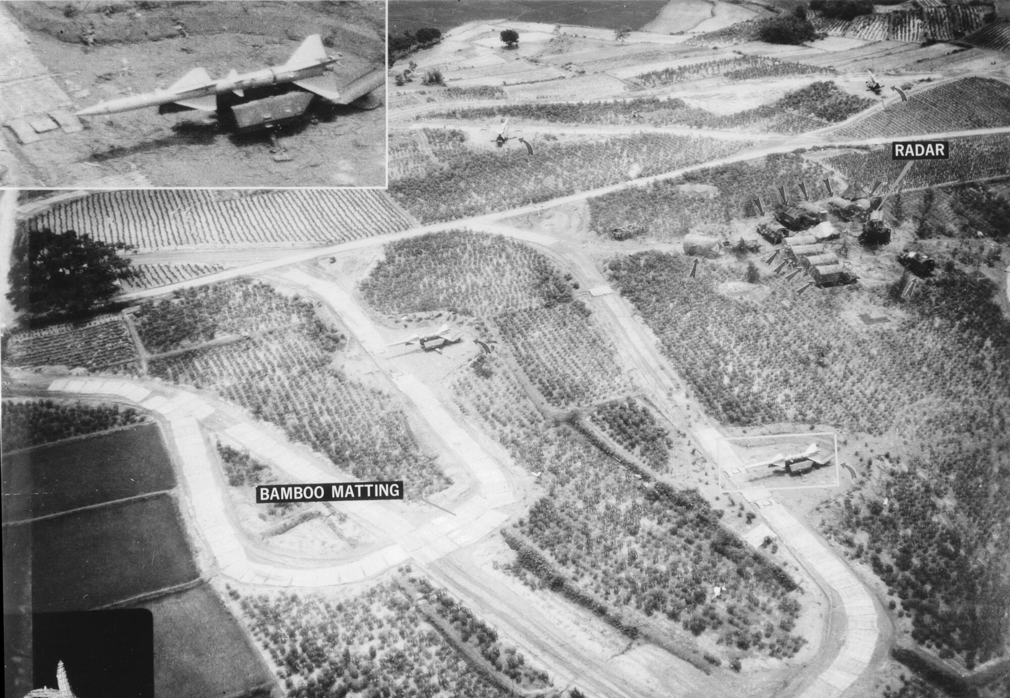 Photograph of SA-2 site in North Vietnam taken by a US reconnaissance aircraft in August 1965. (U.S. Air Force photo)
