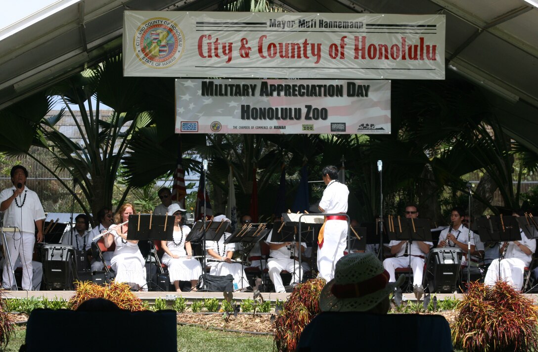 The Royal Hawaiian Band, under the direction of Michael Nakasone, performs at the Honolulu Zoo main stage during Military Appreciation Day June 6, 2009.  More than 26,000 people came out to enjoy a day at the zoo, which included food, information and crafts booths, as well as a variety of musical entertainment.