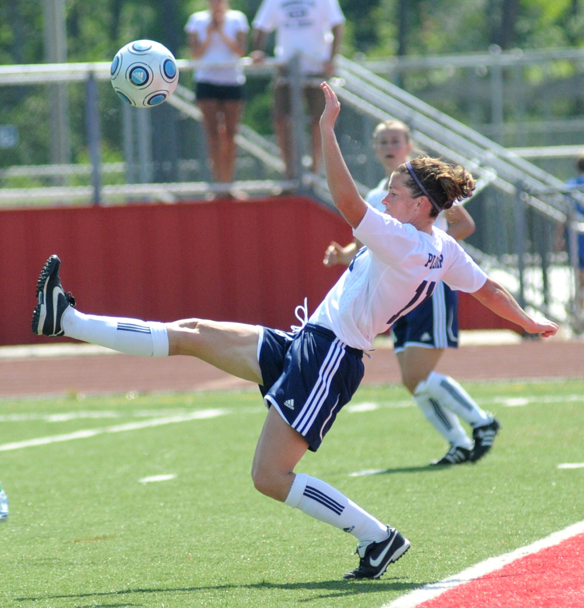 The United States and Germany compete during the 5th CISM Women’s Soccer Championship at Biloxi High School Stadium 6 June.  The CISM tournament, hosted by Keesler Air Force Base, includes teams from Brazil, Canada, France, Germany, The Netherlands, The Republic of South Korea and the United States.  Matches are being held June 6 to 13, with the Gold match June 13 at 2 p.m.  Organizers say the tournament gives teams and people who attend a chance to develop bonds and life-long friendships between the countries and a chance to learn about one another’s cultural similarities and differences.  (U.S. Air Force photo by Kemberly Groue)