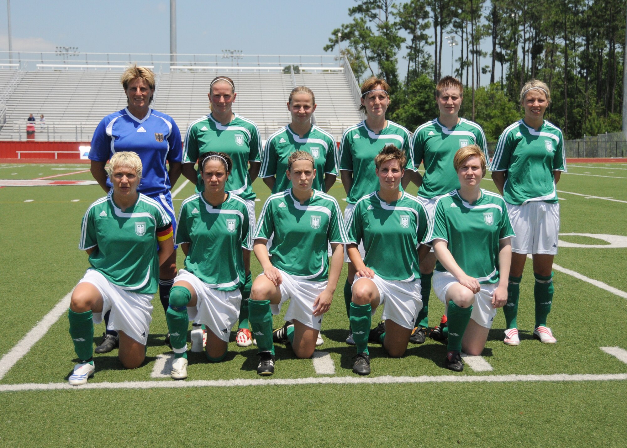 The United States and Germany compete during the 5th CISM Women’s Soccer Championship at Biloxi High School Stadium 6 June.  The CISM tournament, hosted by Keesler Air Force Base, includes teams from Brazil, Canada, France, Germany, The Netherlands, The Republic of South Korea and the United States.  Matches are being held June 6 to 13, with the Gold match June 13 at 2 p.m.  Organizers say the tournament gives teams and people who attend a chance to develop bonds and life-long friendships between the countries and a chance to learn about one another’s cultural similarities and differences.  (U.S. Air Force photo by Kemberly Groue)